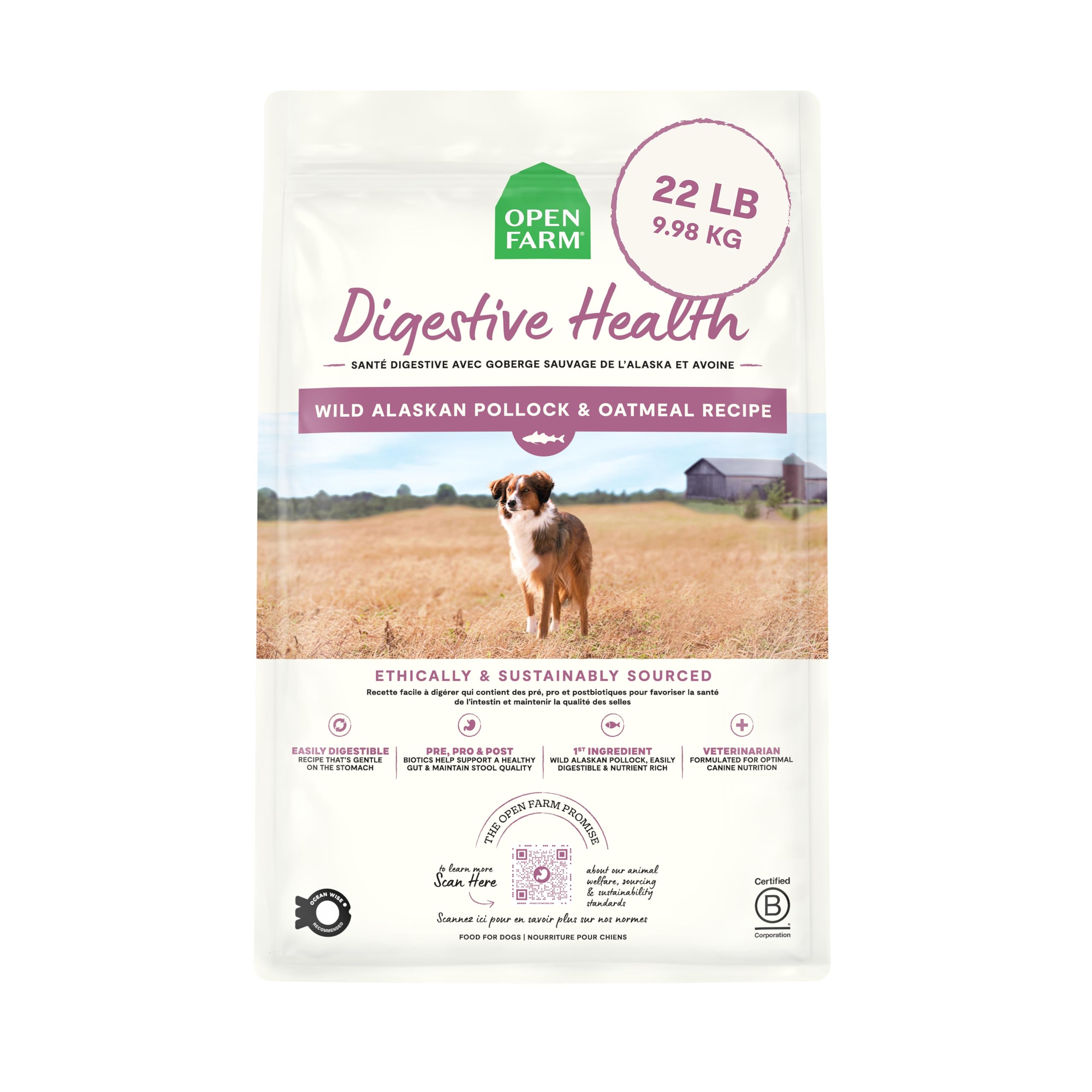 Open Farm Digestive Health dog food bag front for sensitive stomachs