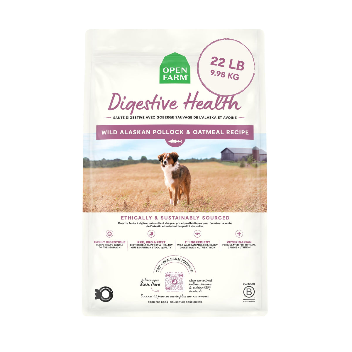 Open Farm Digestive Health dog food bag front for sensitive stomachs