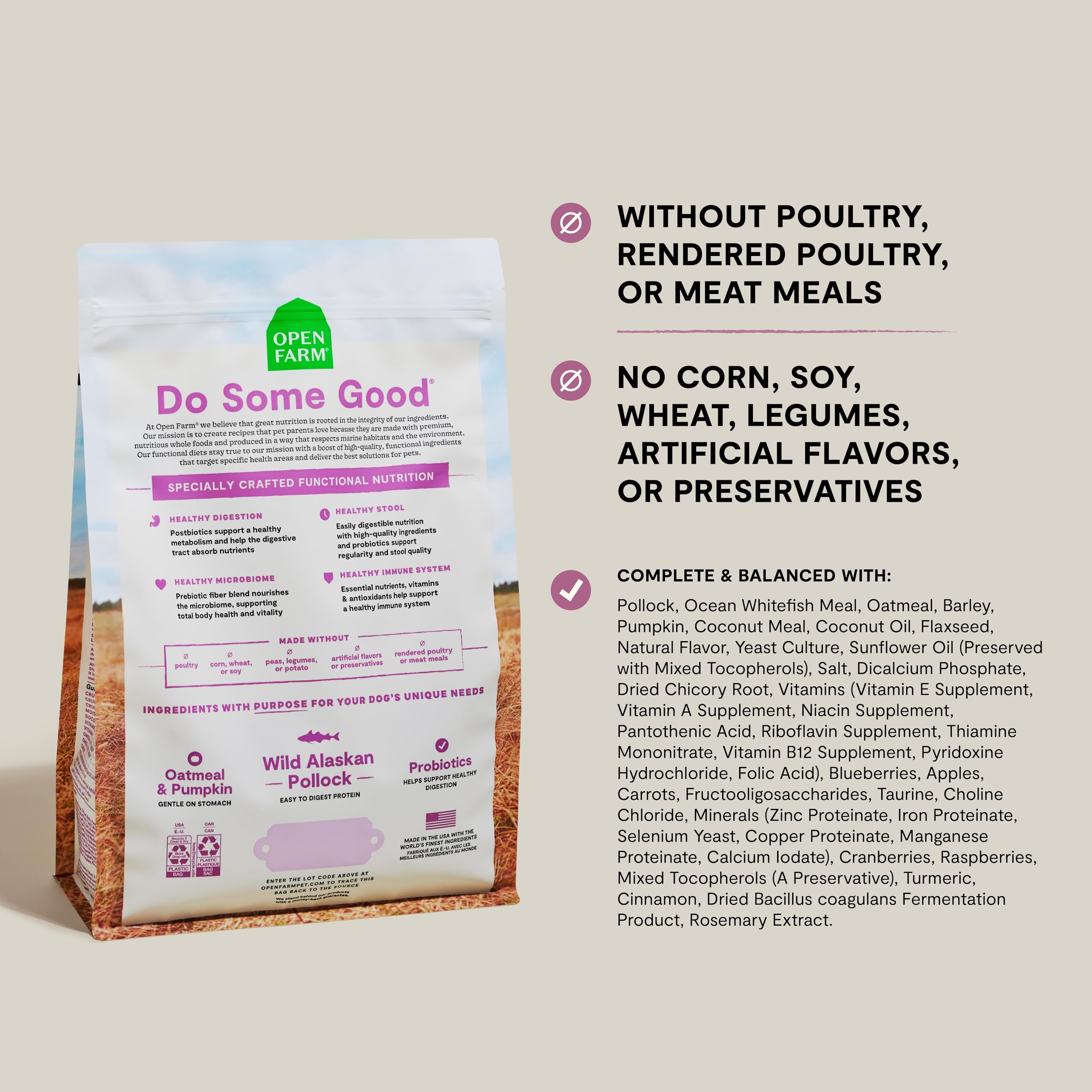 Open Farm Digestive Health kibble close-up for gentle digestion