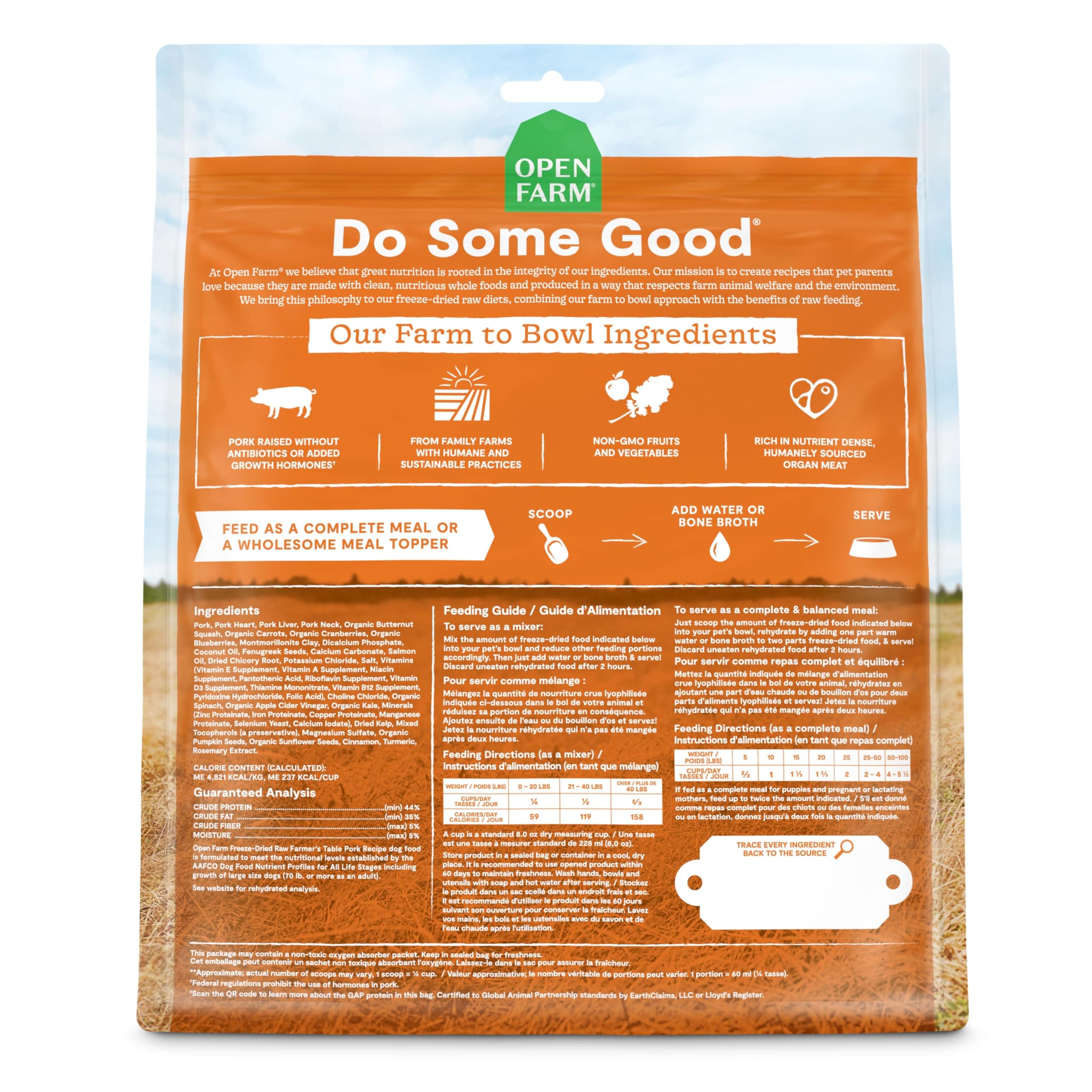 Open Farm pork recipe morsels suggesting topper idea for enhanced flavor.