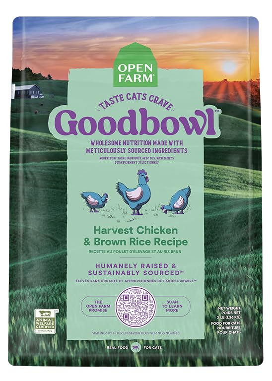 Open Farm Goodbowl bag front label close-up signals USA-made quality