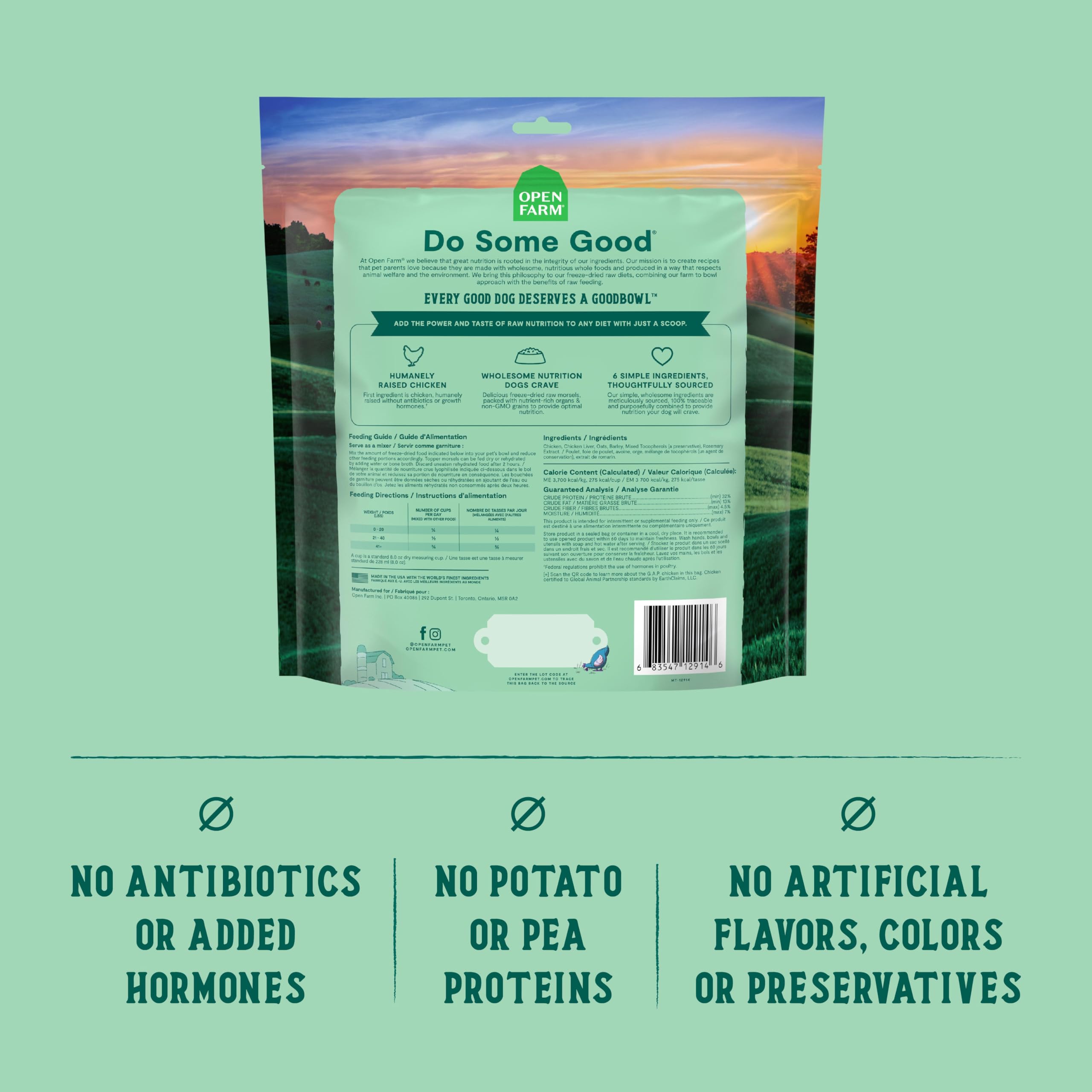 Open Farm Goodbowl harvest chicken protein adds savory protein to meals.