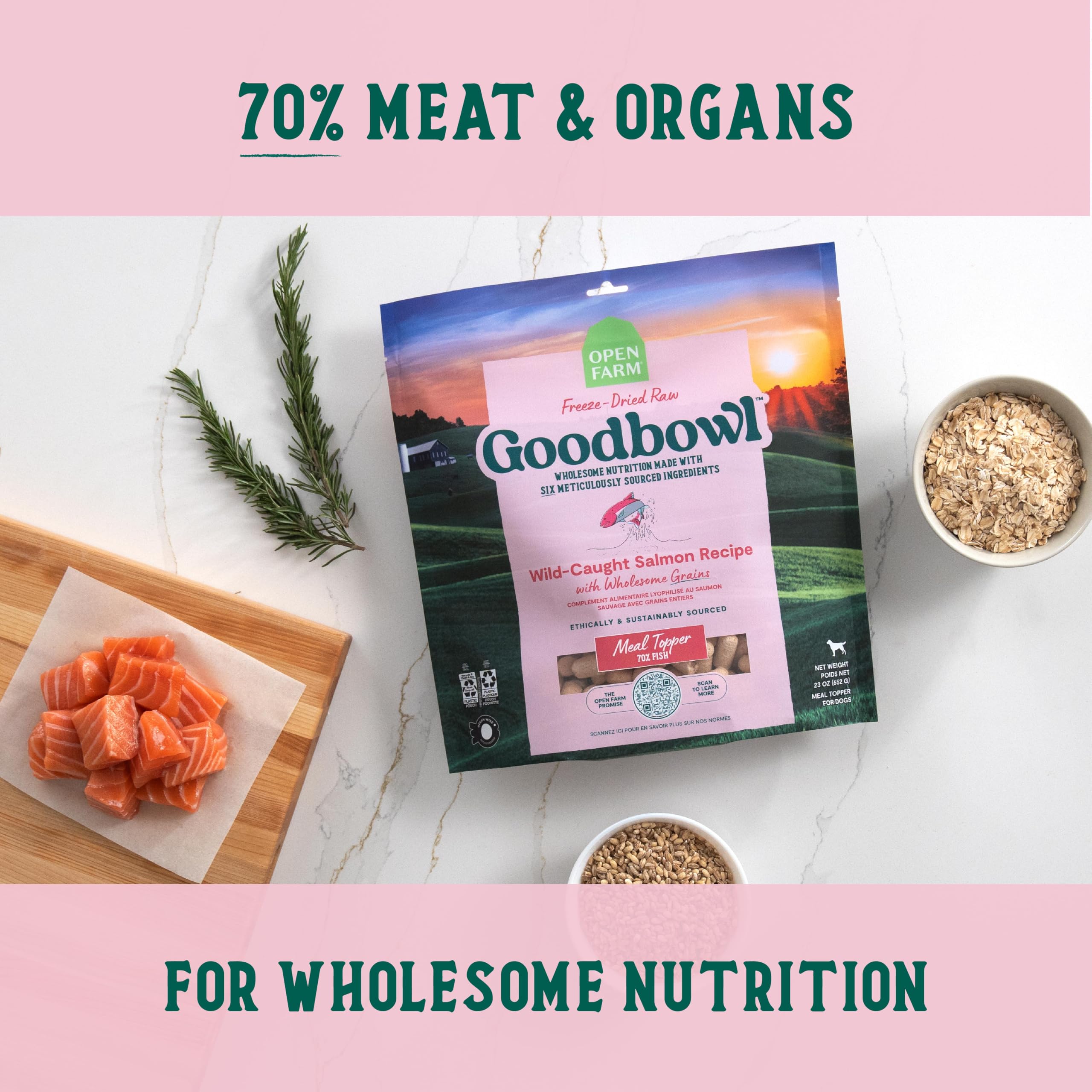 Open Farm Goodbowl product made in USA, traceable sourcing supports welfare and transparency
