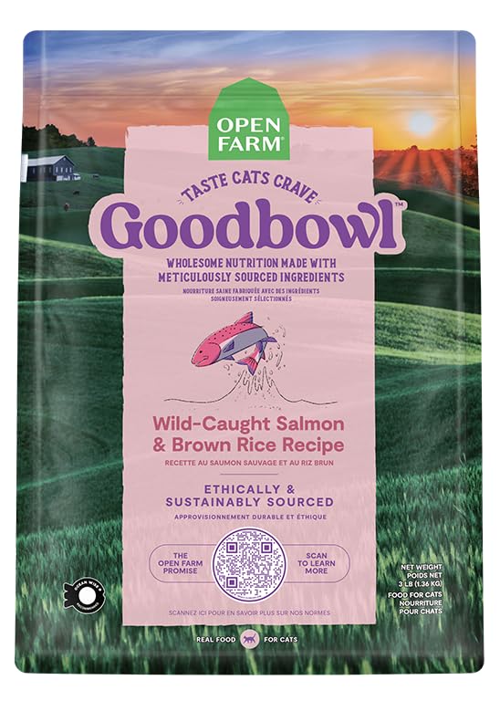Open Farm Goodbowl prebiotic-fiber balance kibble shot.