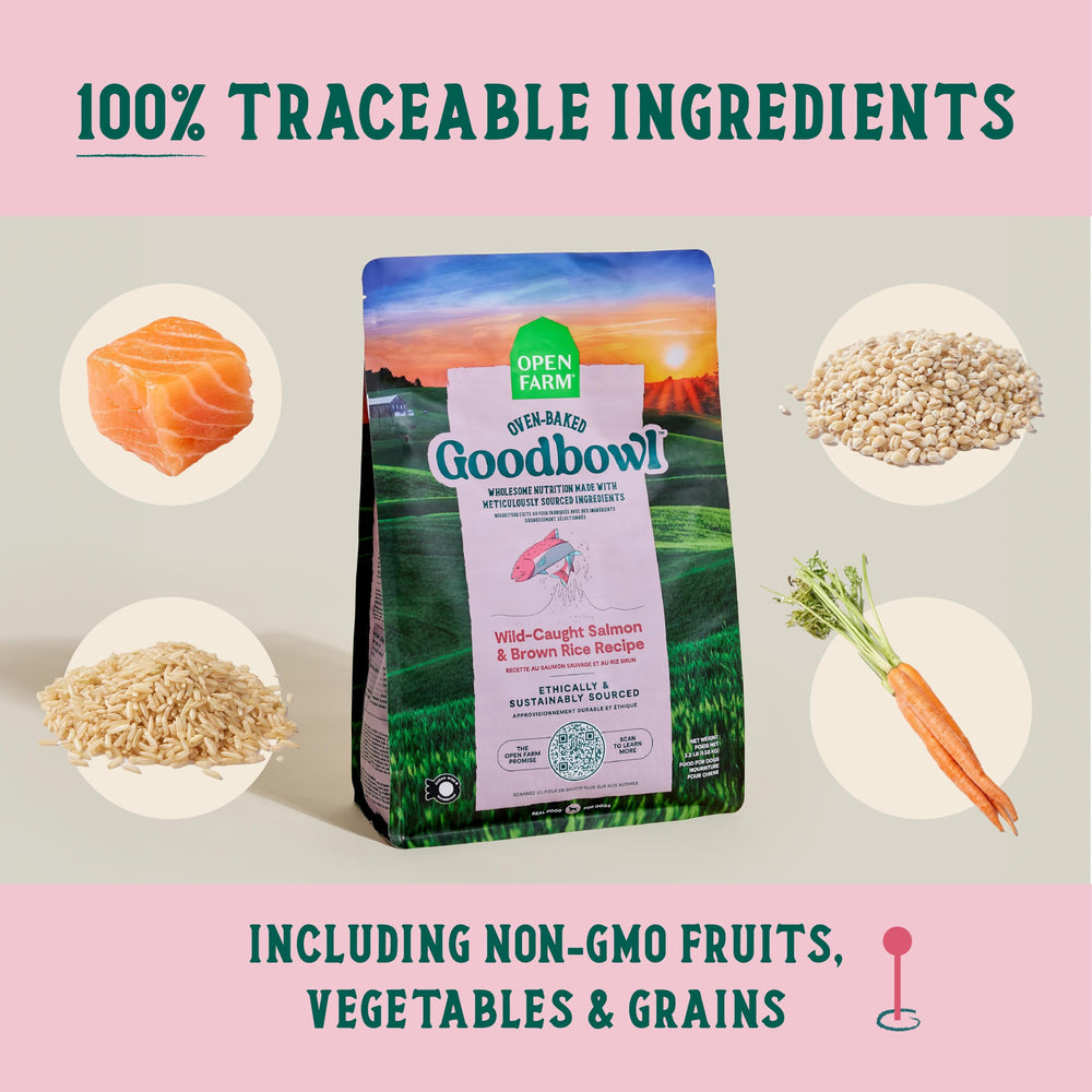Open Farm Goodbowl bag-3-5lb shown for easy storage and portion control.