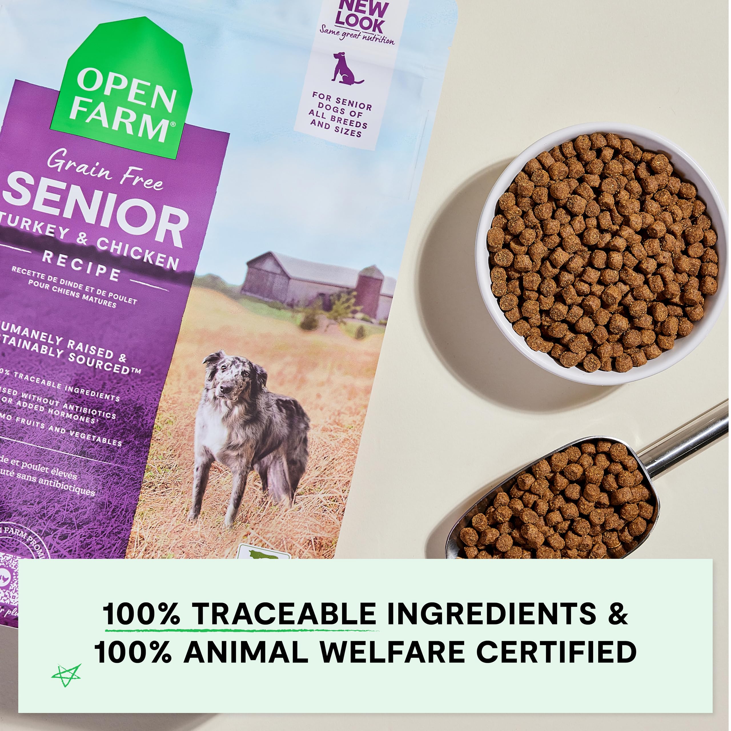 Open Farm grain-free senior dog food image showing premium protein for aging dogs