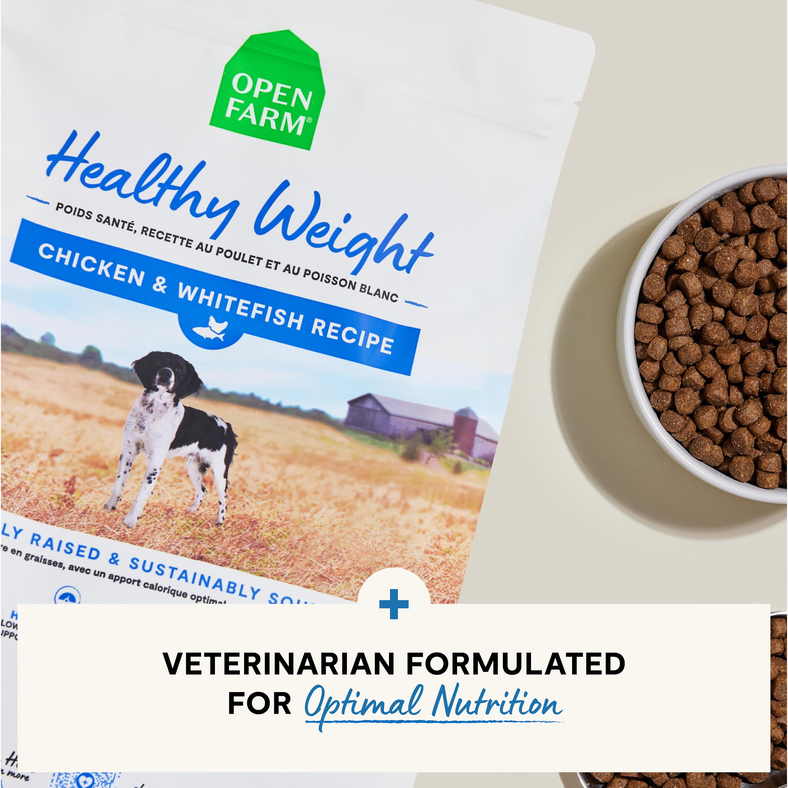 Open Farm Healthy Weight supports metabolism with fiber and L-carnitine.