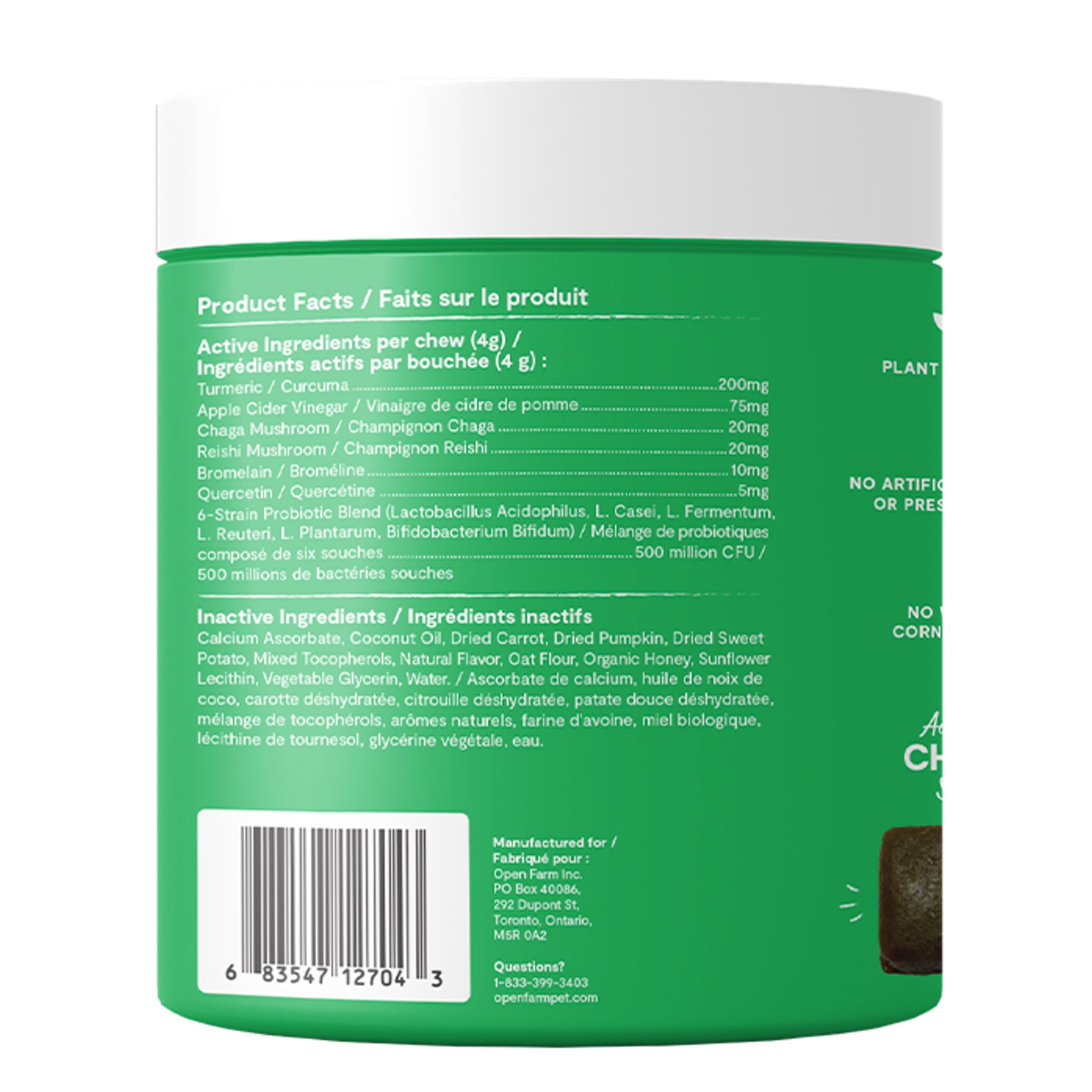 Open Farm Immune Chews jar on kitchen counter