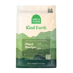 Open Farm Kind Earth plant-based dry dog kibble in a bowl closeup, showcasing crunchy texture.