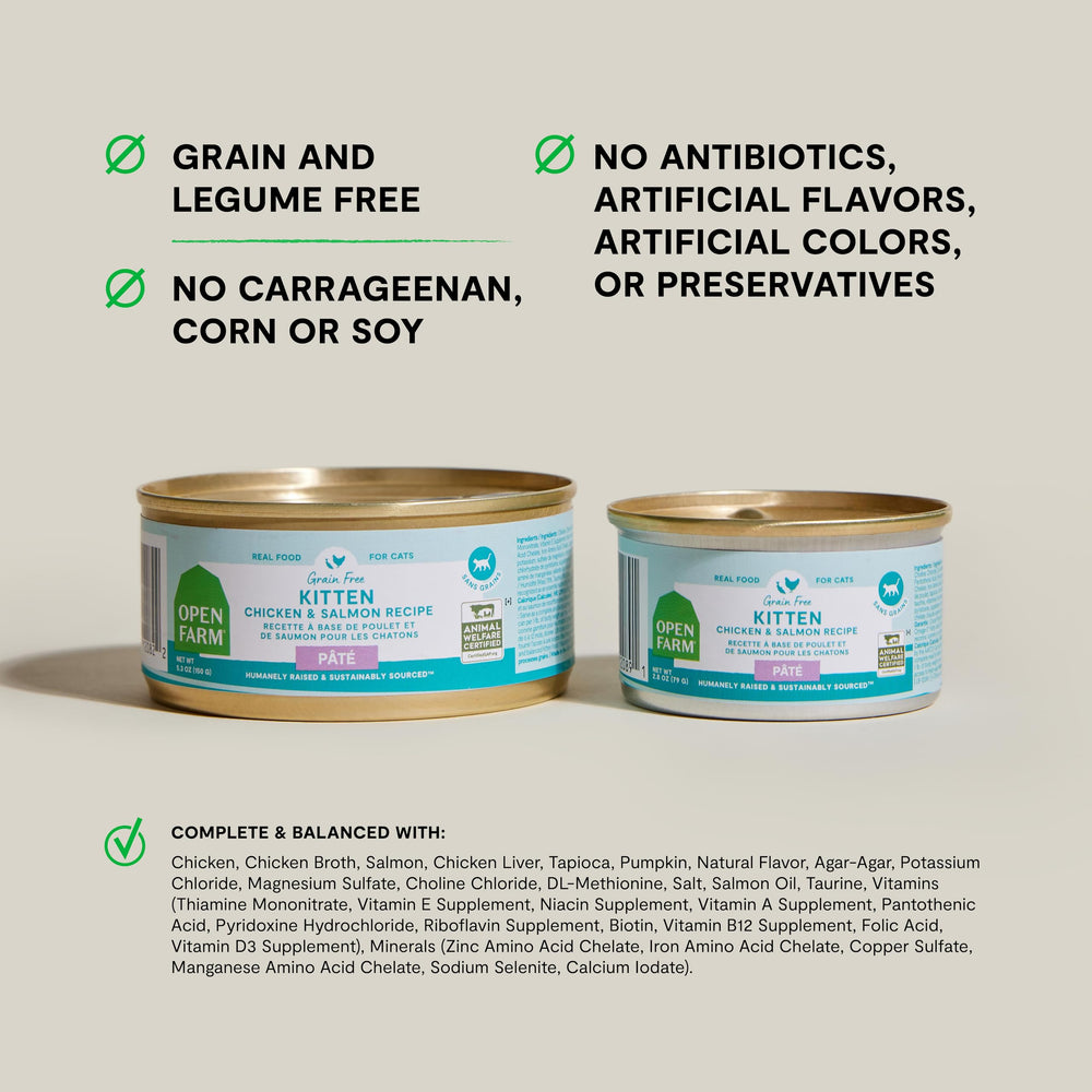 Open Farm kitten pate close-up shows creamy texture for a complete meal