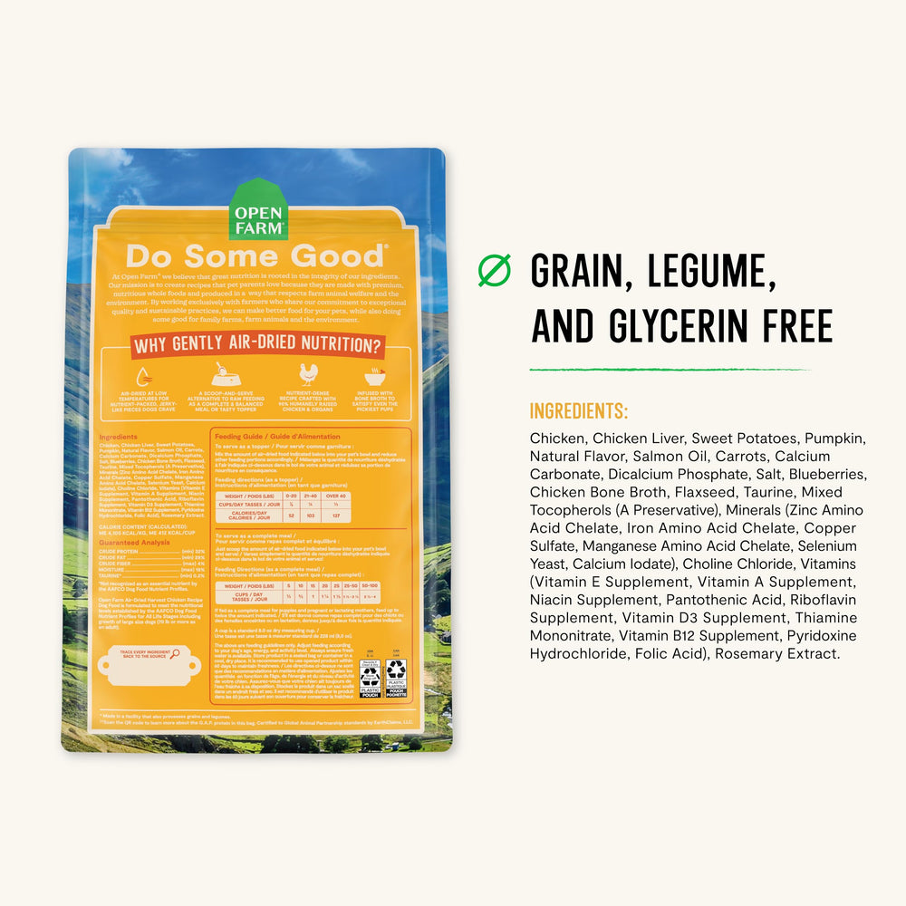 Open Farm non-GMO fruits and vegetables blend for natural nutrition.
