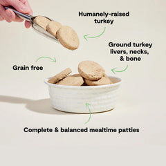 Open Farm organic veggies and superfoods visible inside patties for balanced meals.