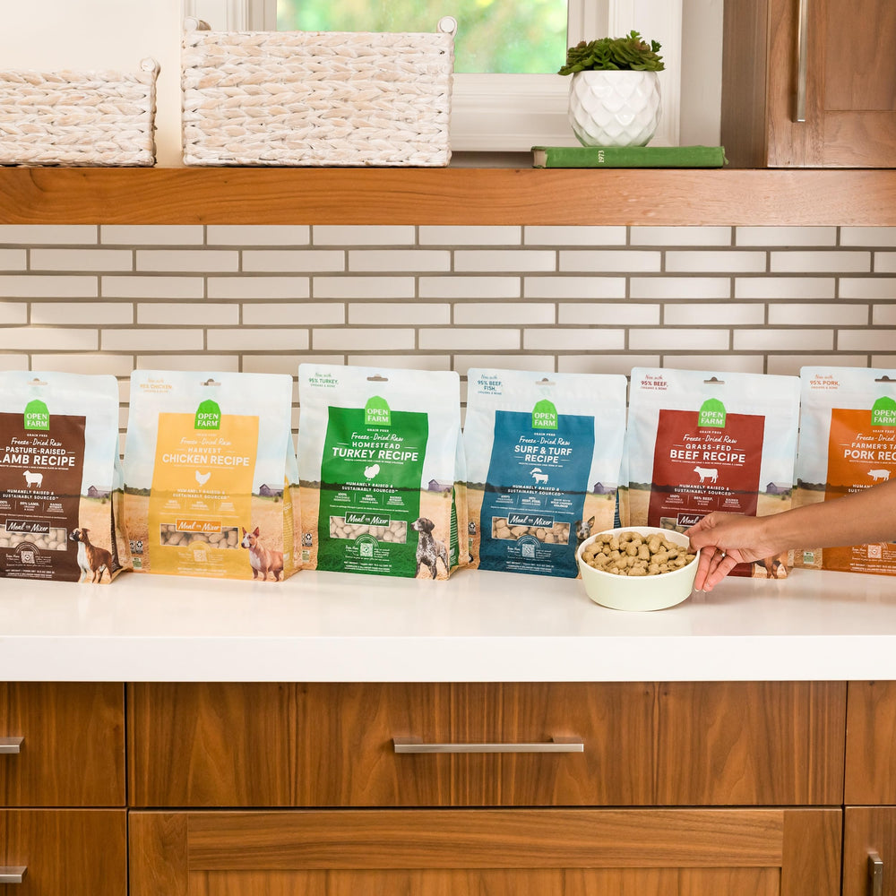 Open Farm packaging bag front communicates product, ingredients, and quality promise.