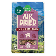 Open Farm pollock-lamb air-dried bites offering balanced nutrition for dogs.