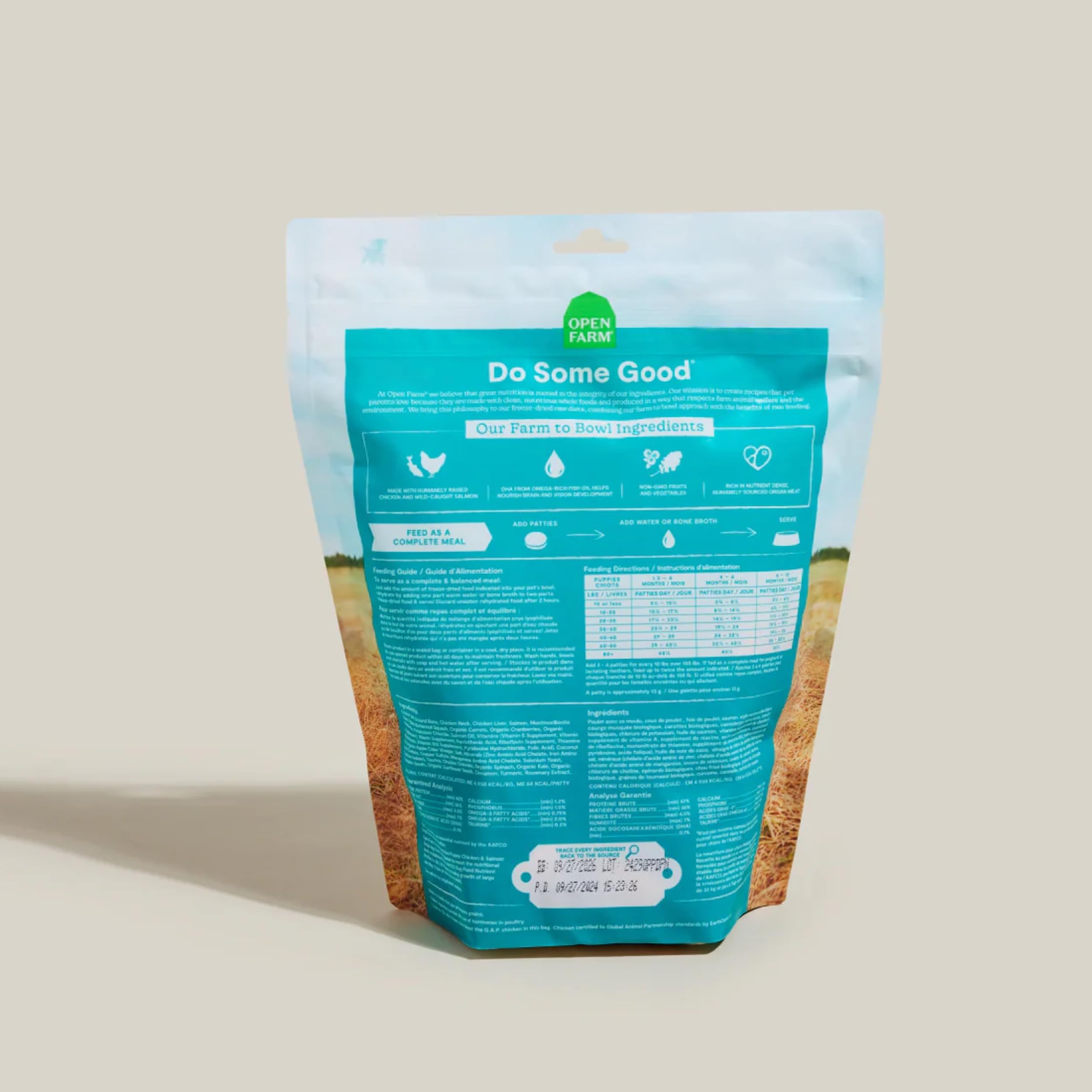 Open Farm puppy patties DHA-rich salmon detail for enhanced nutrition