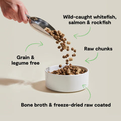 Open Farm RawMix kibble coated with bone broth for added palatability and digestion support.