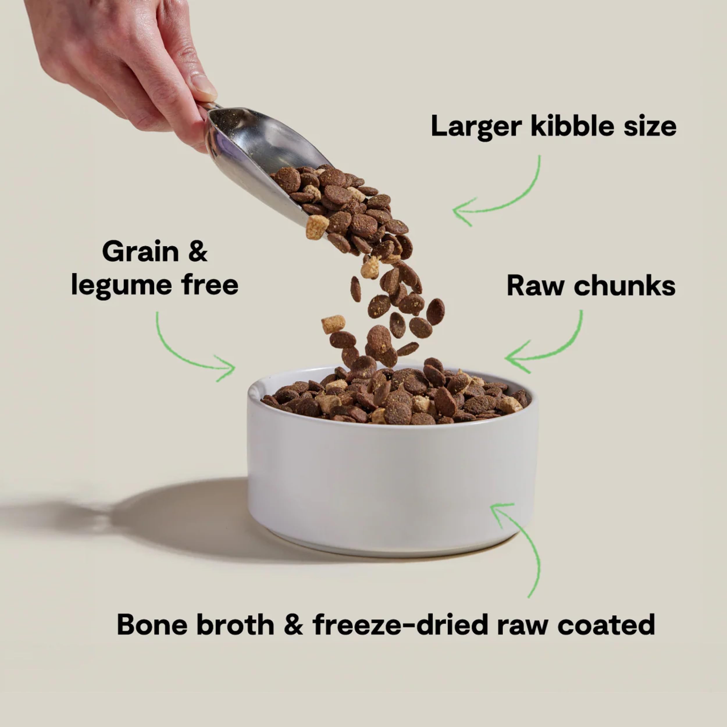 Open Farm RawMix bone broth-coated kibble close-up for enhanced palatability.