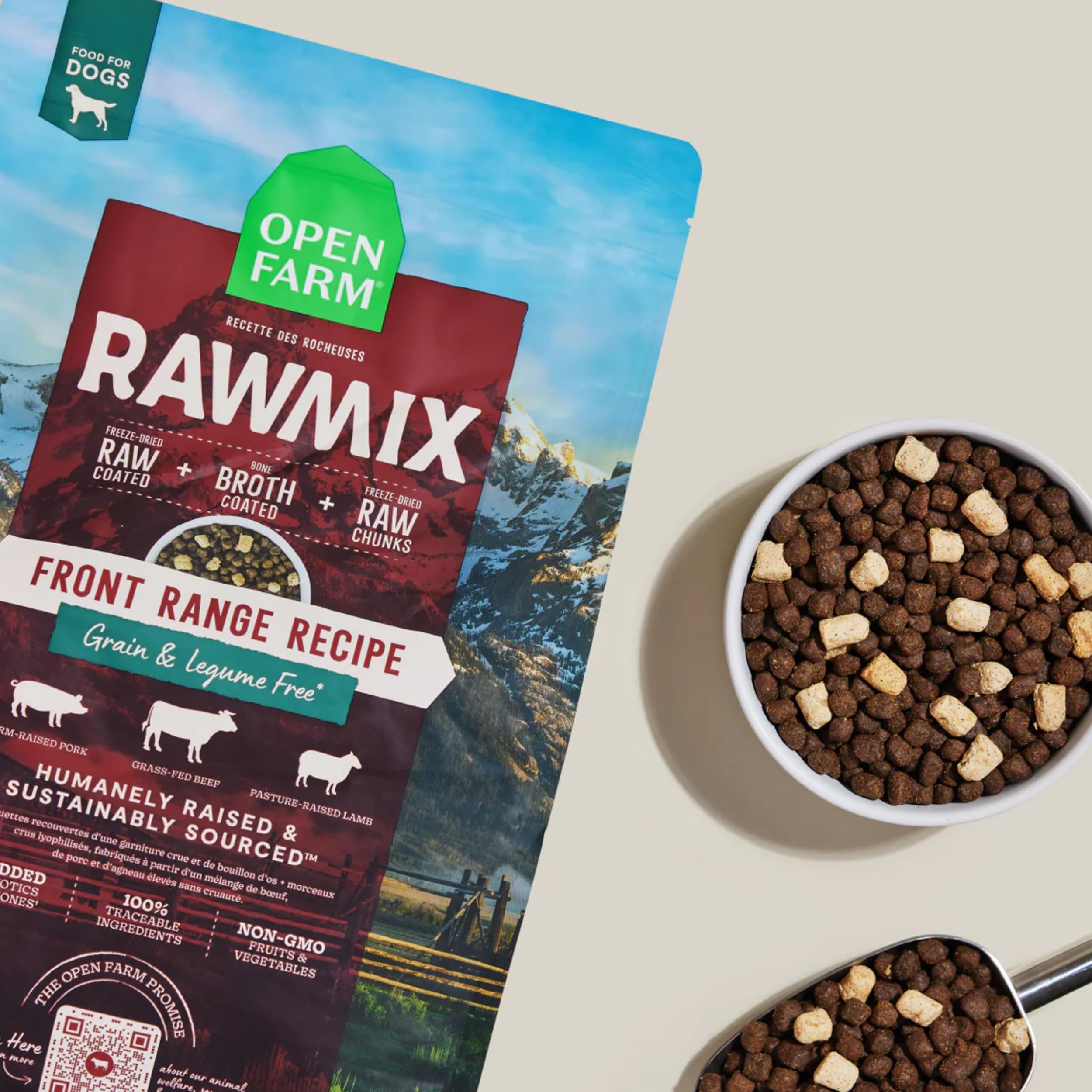 Open Farm RawMix bone broth coating adds flavor and moisture to meals.