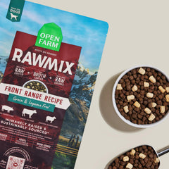 Open Farm RawMix bone broth coating adds flavor and moisture to meals.