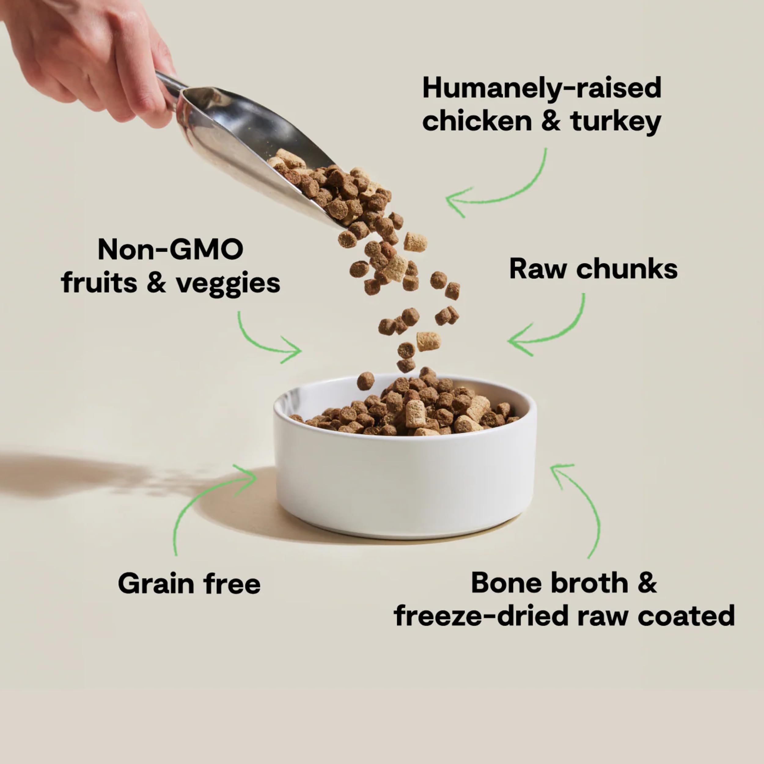 Open Farm RawMix kibble close-up with protein-packed pieces