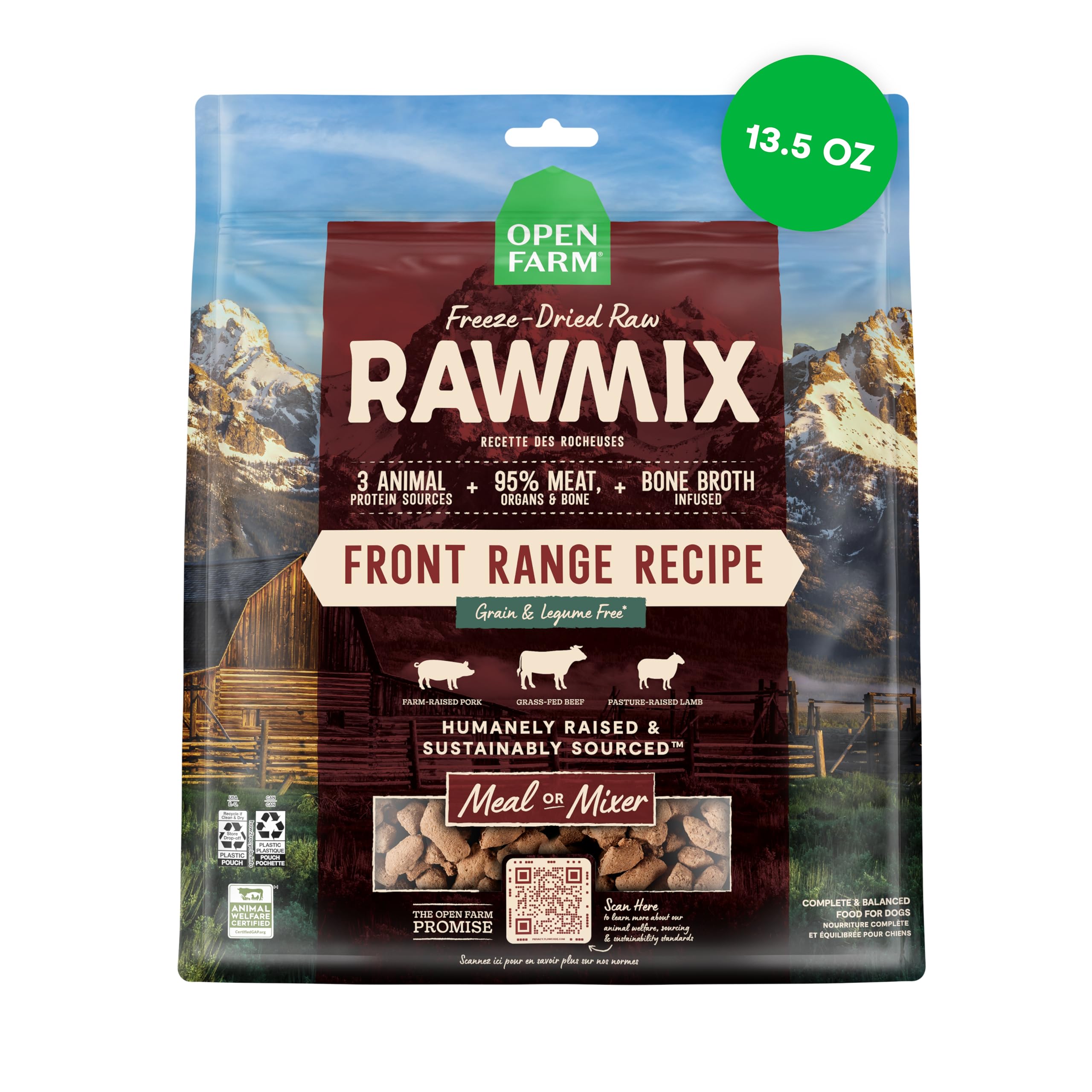Open Farm RawMix freeze-dried morsels bag for high-protein meals