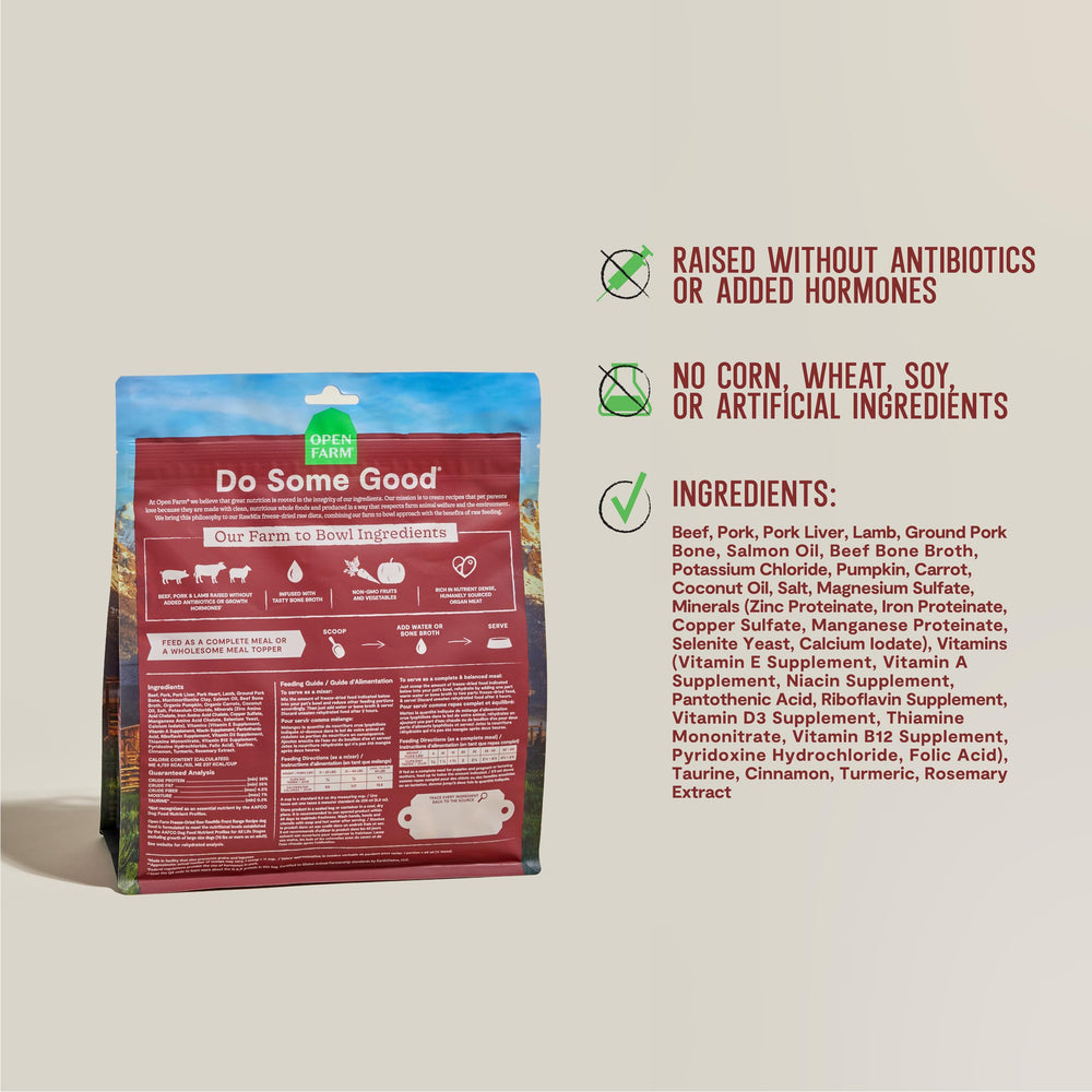 Open Farm RawMix USA-made label emphasizing traceable ingredients
