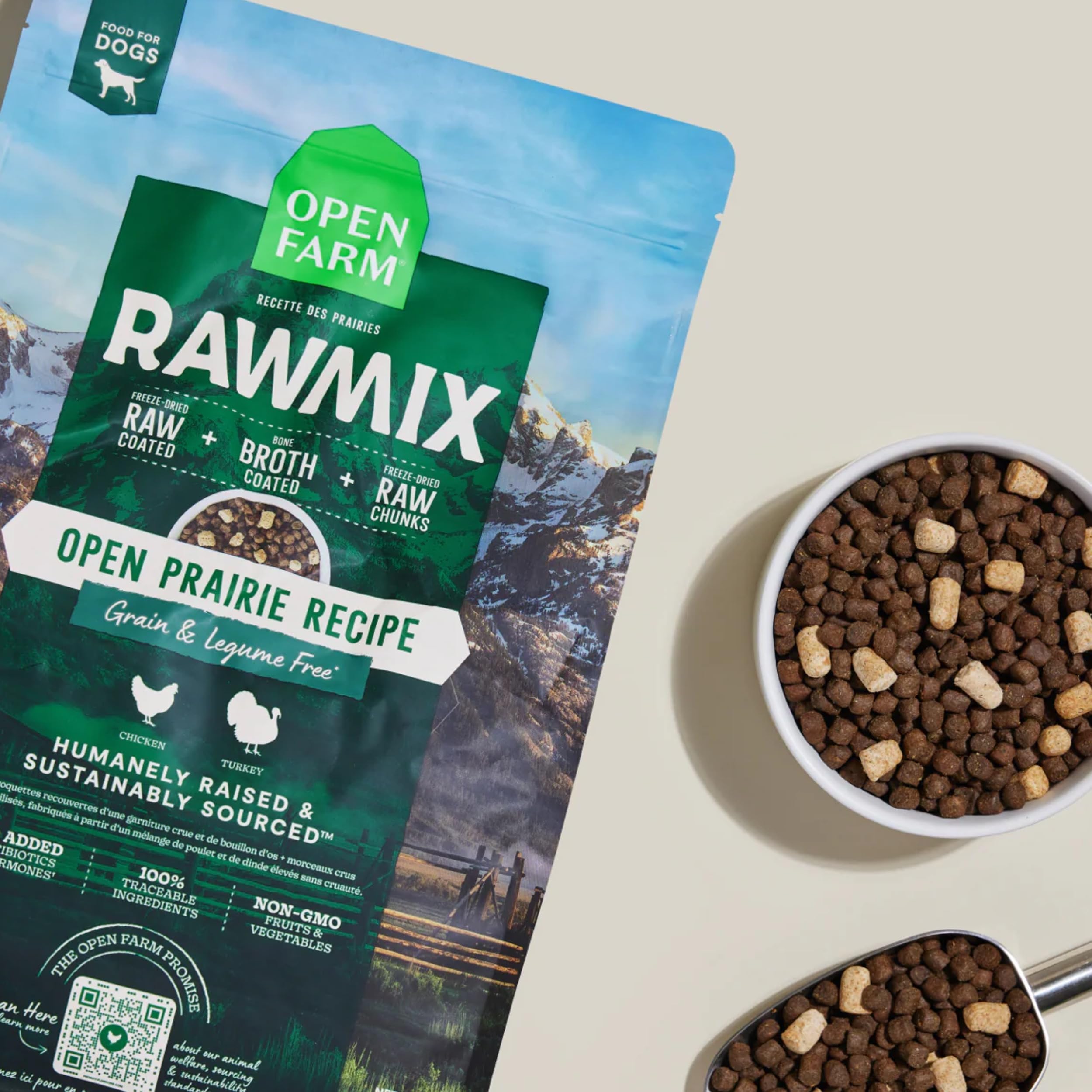 Open Farm RawMix with freeze-dried raw chunks close-up