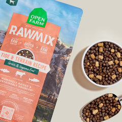 Open Farm RawMix kibble with visible freeze-dried raw chunks for added flavor.