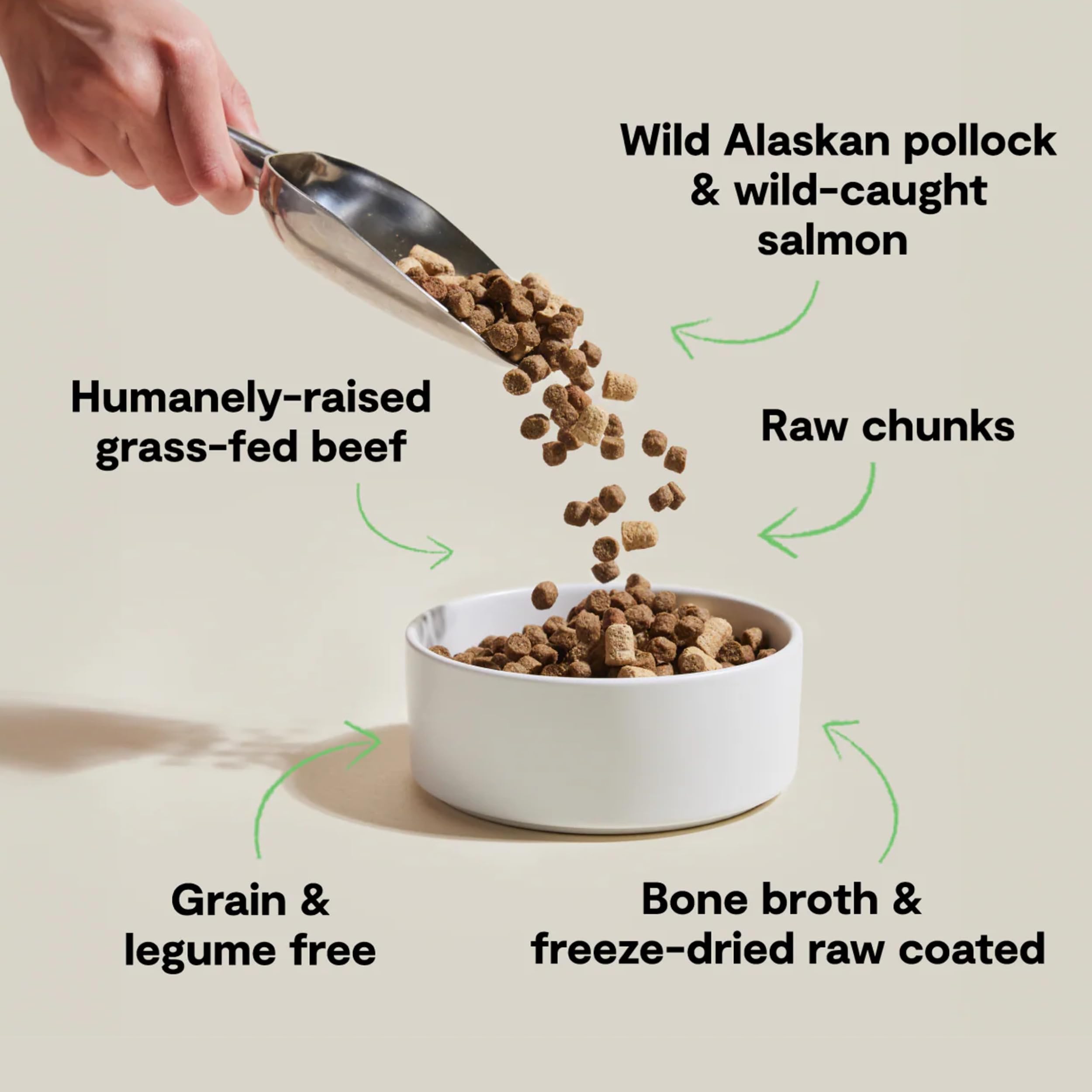 Open Farm RawMix kibble close-up highlighting protein-rich bites with freeze-dried chunks.