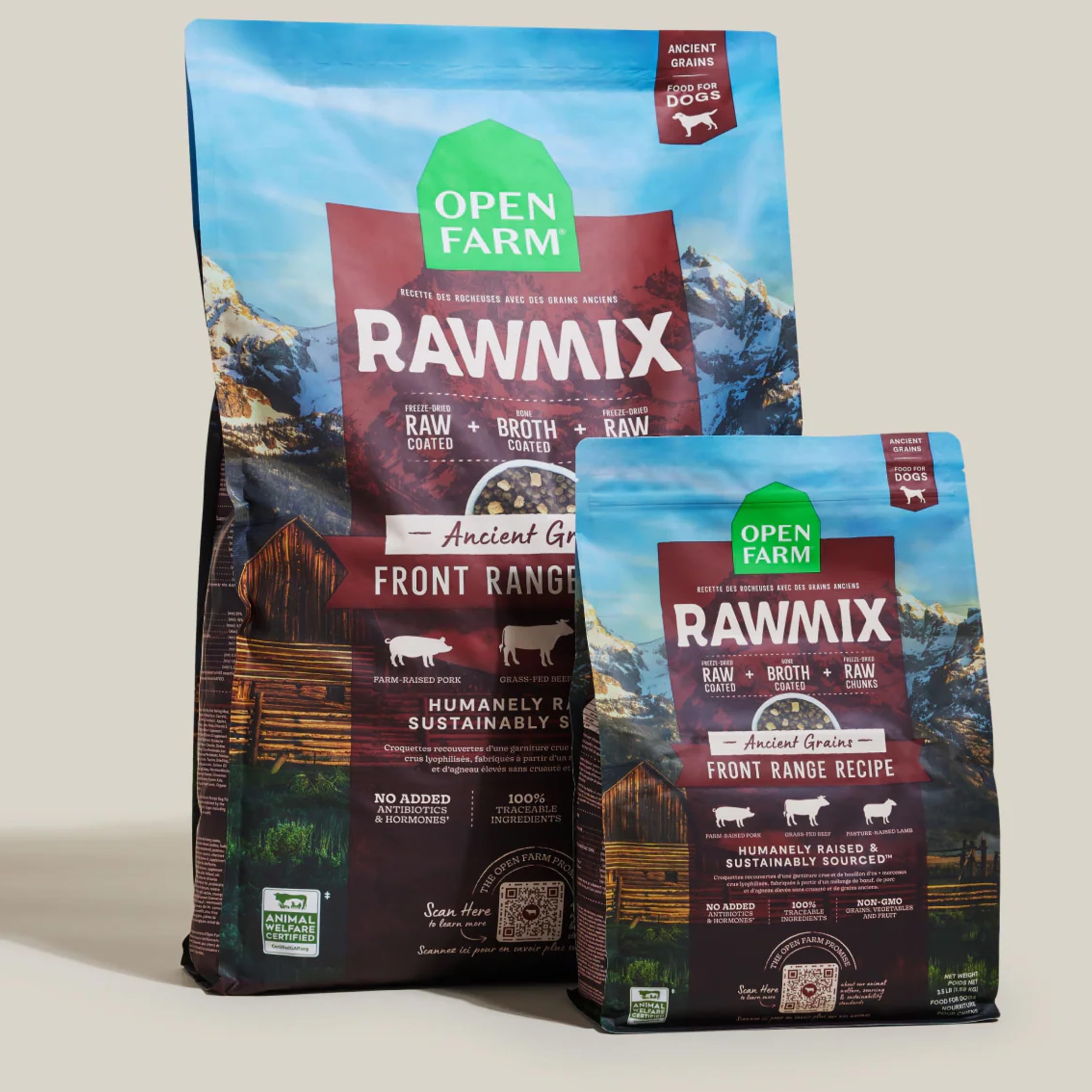 Open Farm RawMix grain-free formula with no grains or legumes.