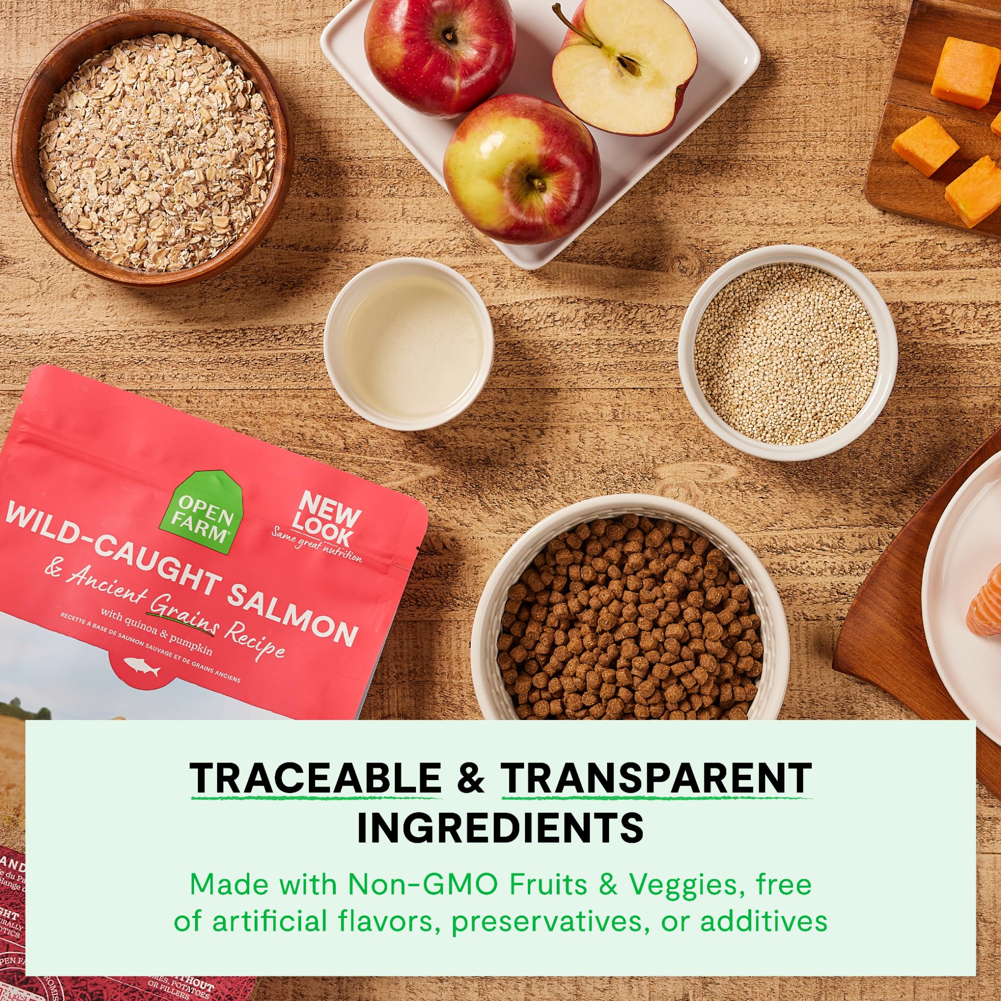 Open Farm resealable bag open, convenient freshness for daily meals.