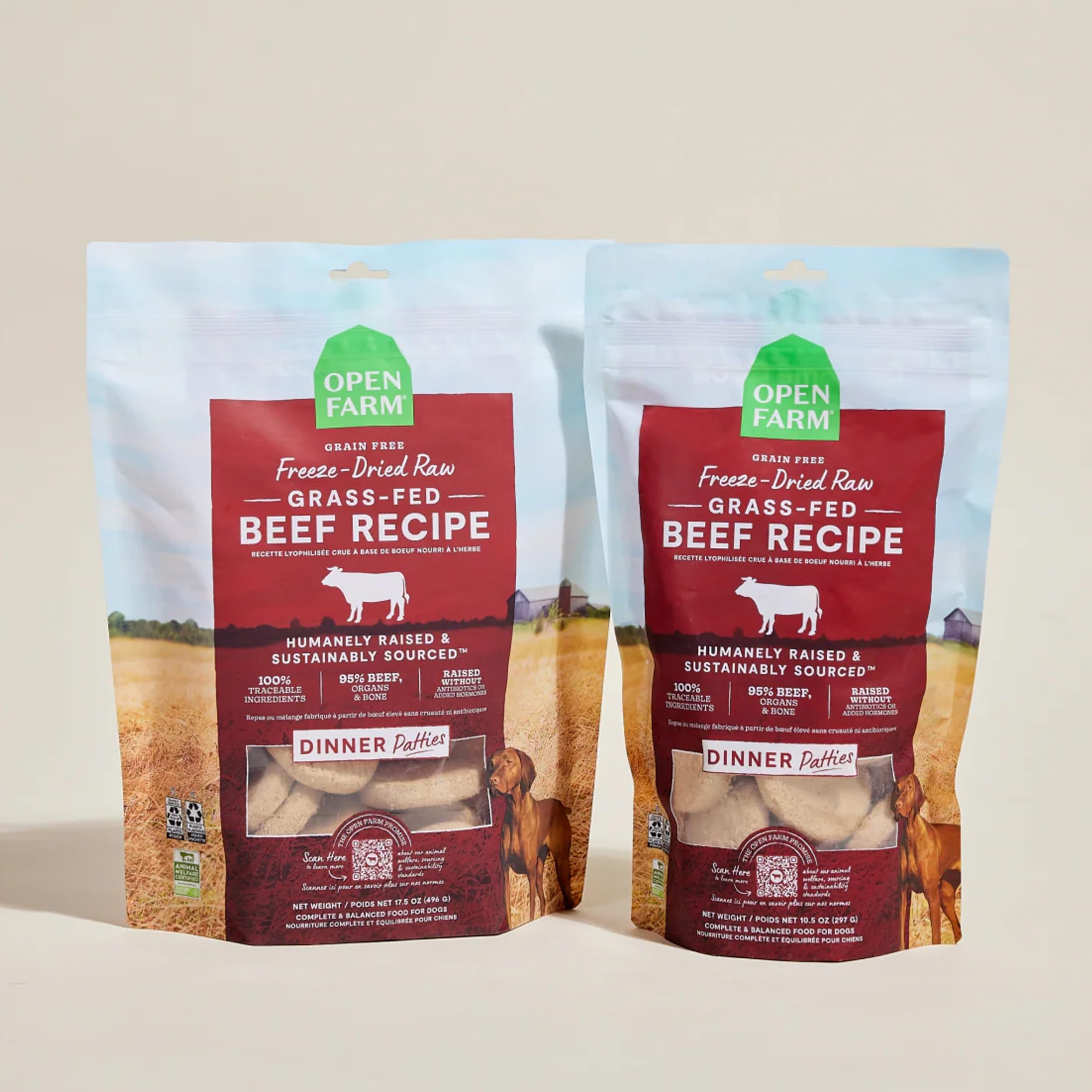 Open Farm resealable bag and label convey freshness and portability.