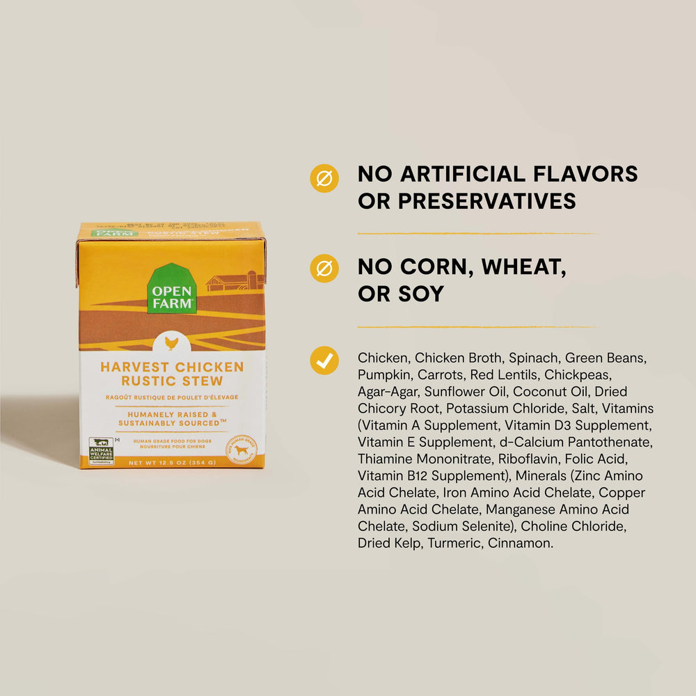 Open Farm Rustic Stews humanely-raised meat delivers ethical animal sources.
