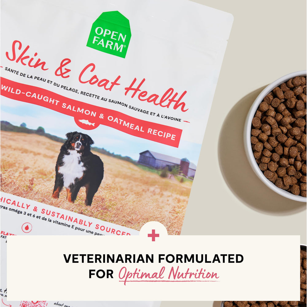 Open Farm formula supports sensitive skin with nutrient-dense ingredients.