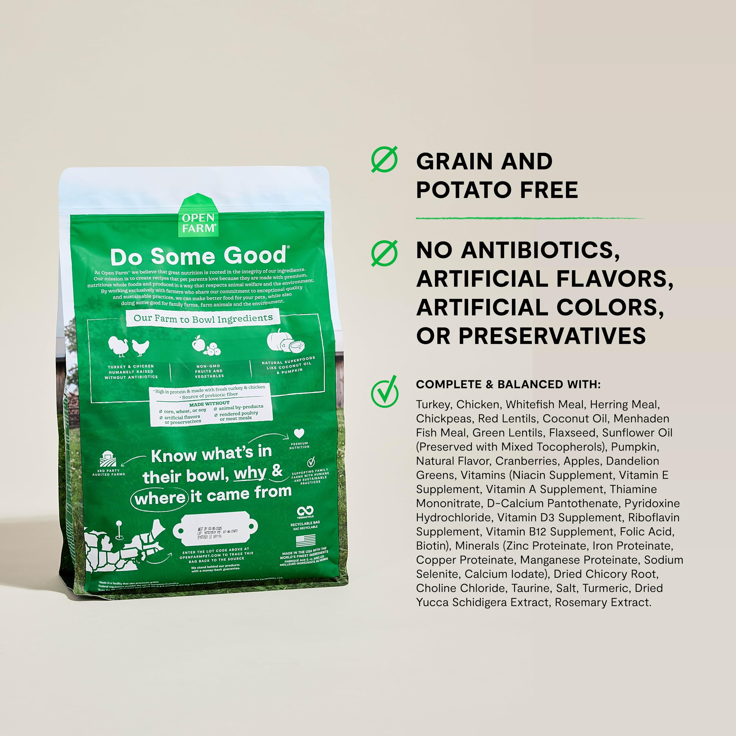 Open Farm third-party certification graphic signals ingredient quality.