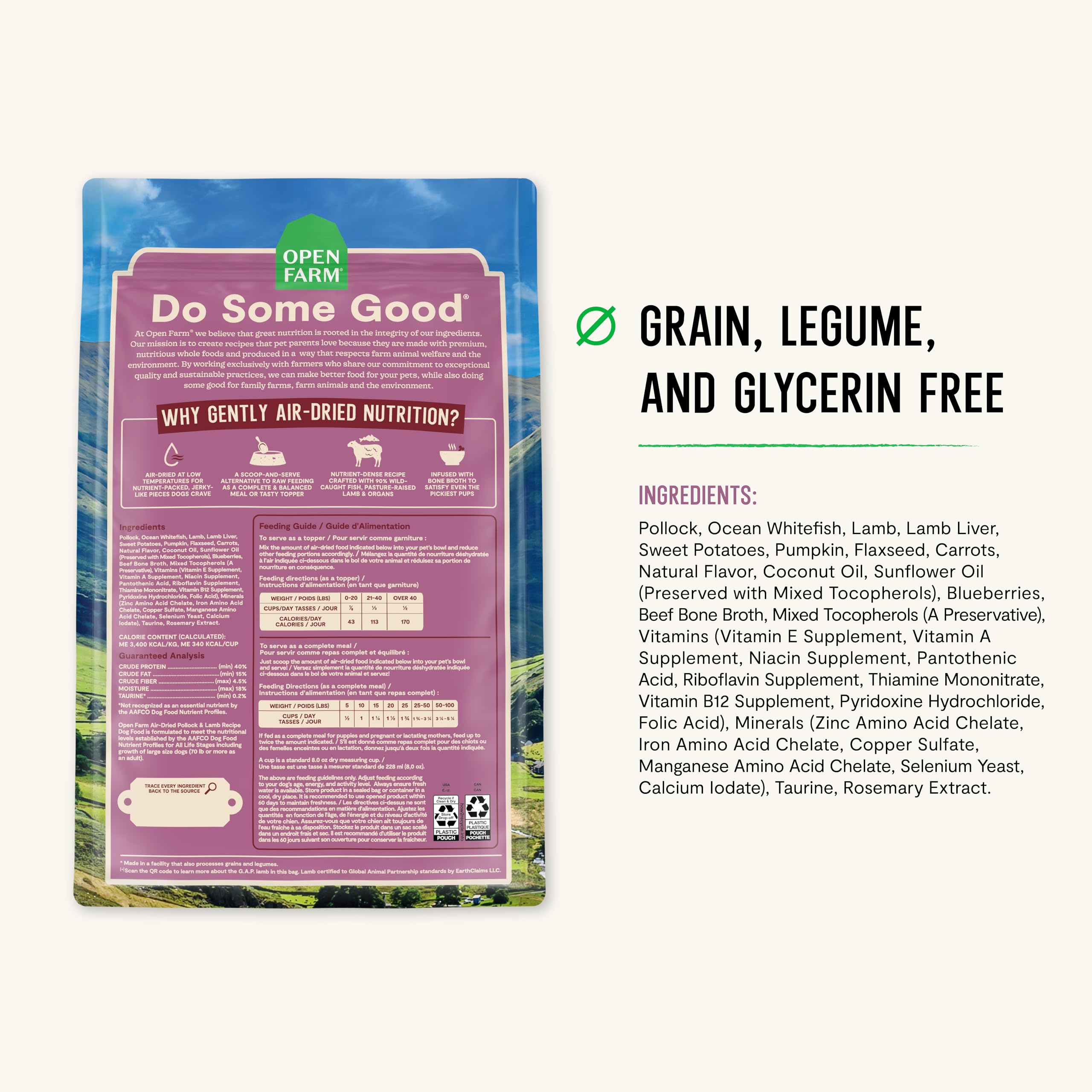 Open Farm USA-made, sustainably sourced ingredients supporting responsible farming.