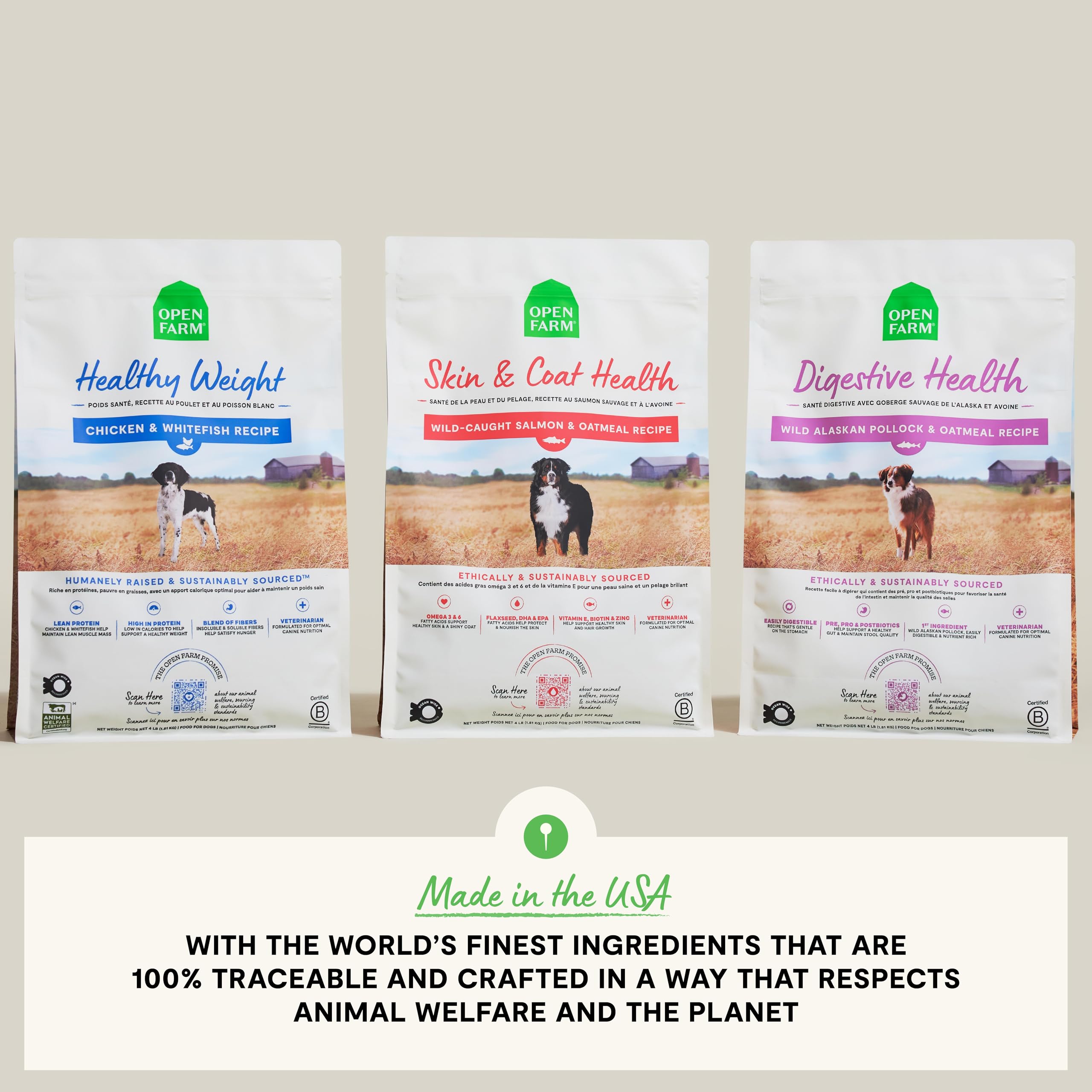 Open Farm veterinarian-formulated kibble with clean ingredients on label.