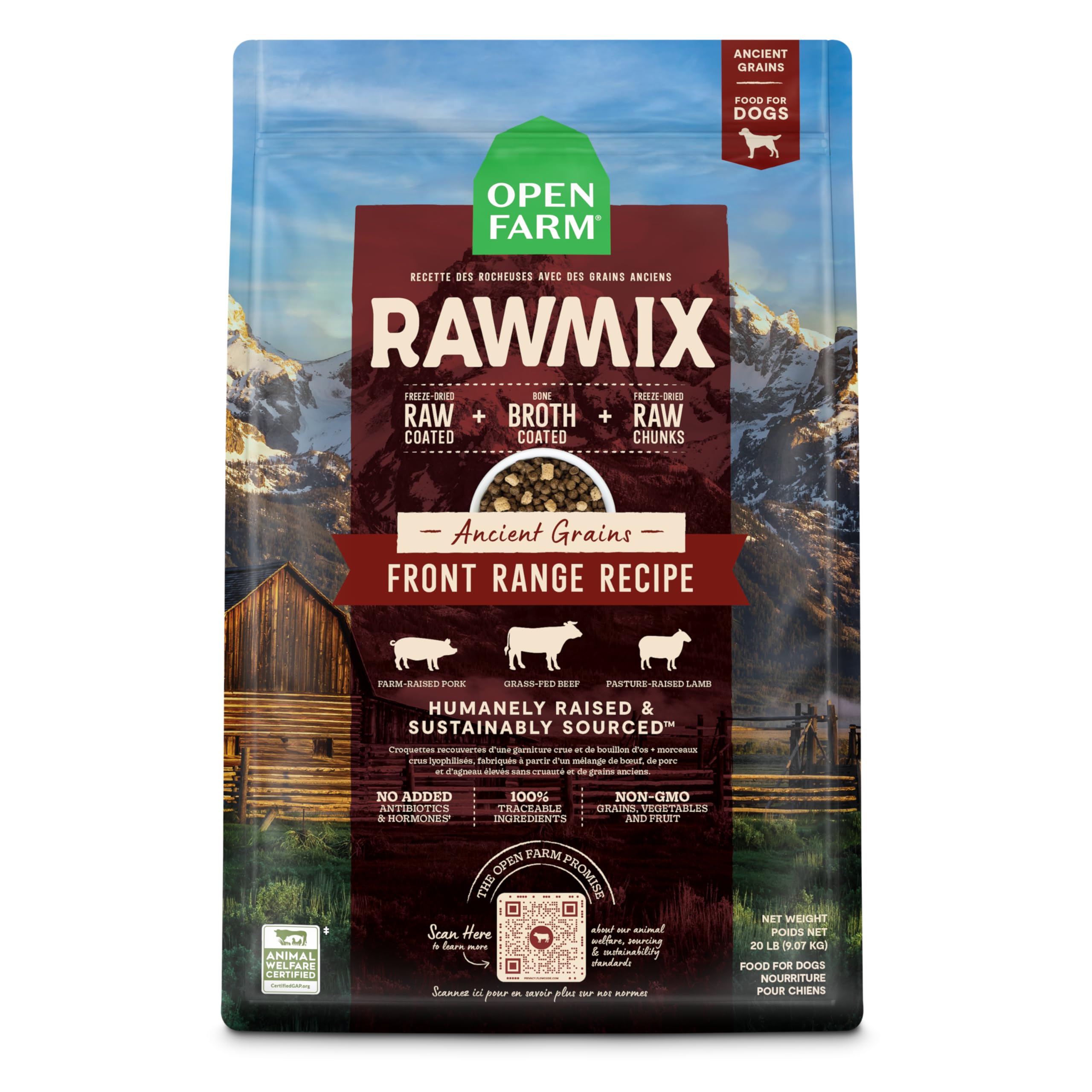 Open Farm RawMix Front Range bag featuring humanely sourced ingredients for balanced dog nutrition