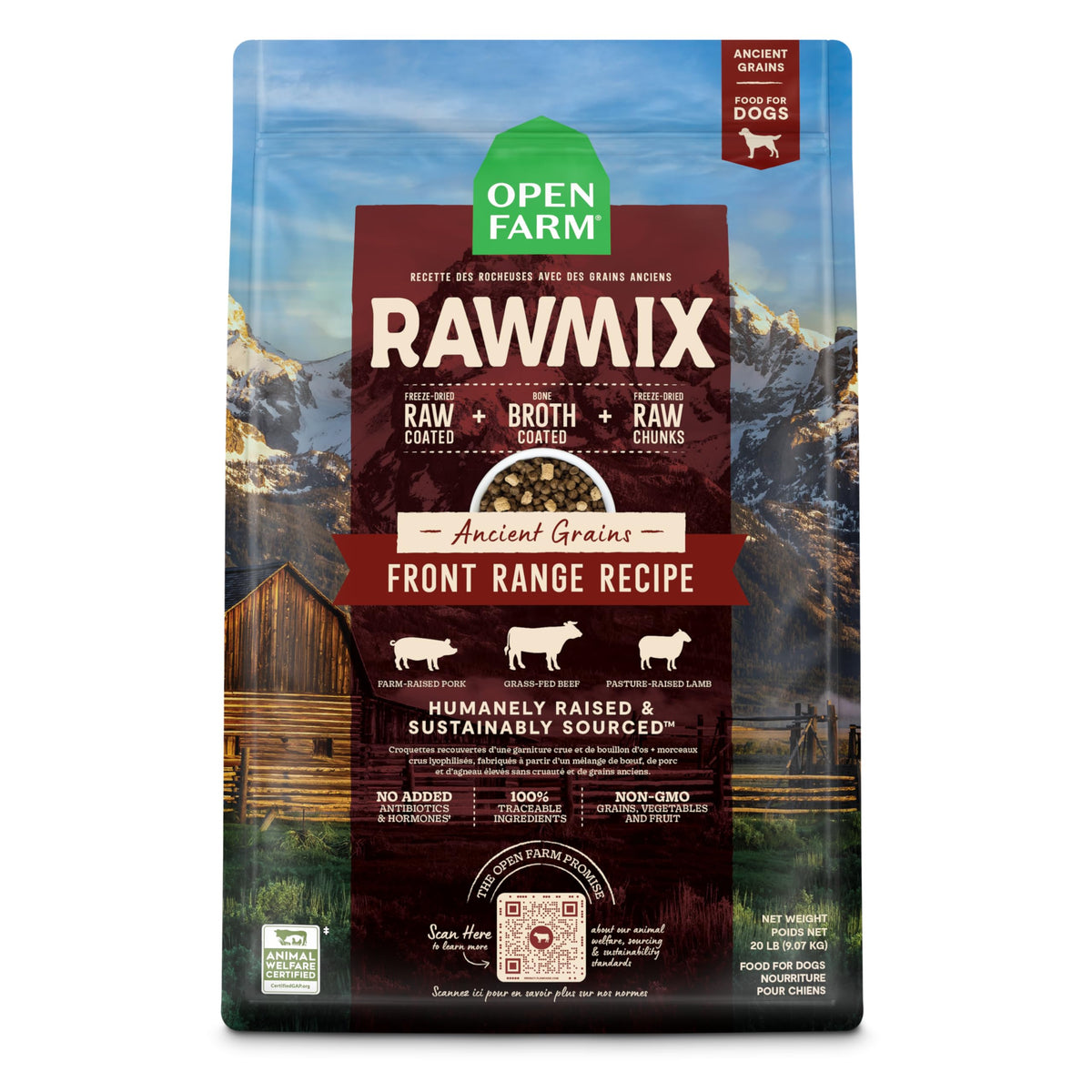 Open Farm RawMix Front Range bag featuring humanely sourced ingredients for balanced dog nutrition