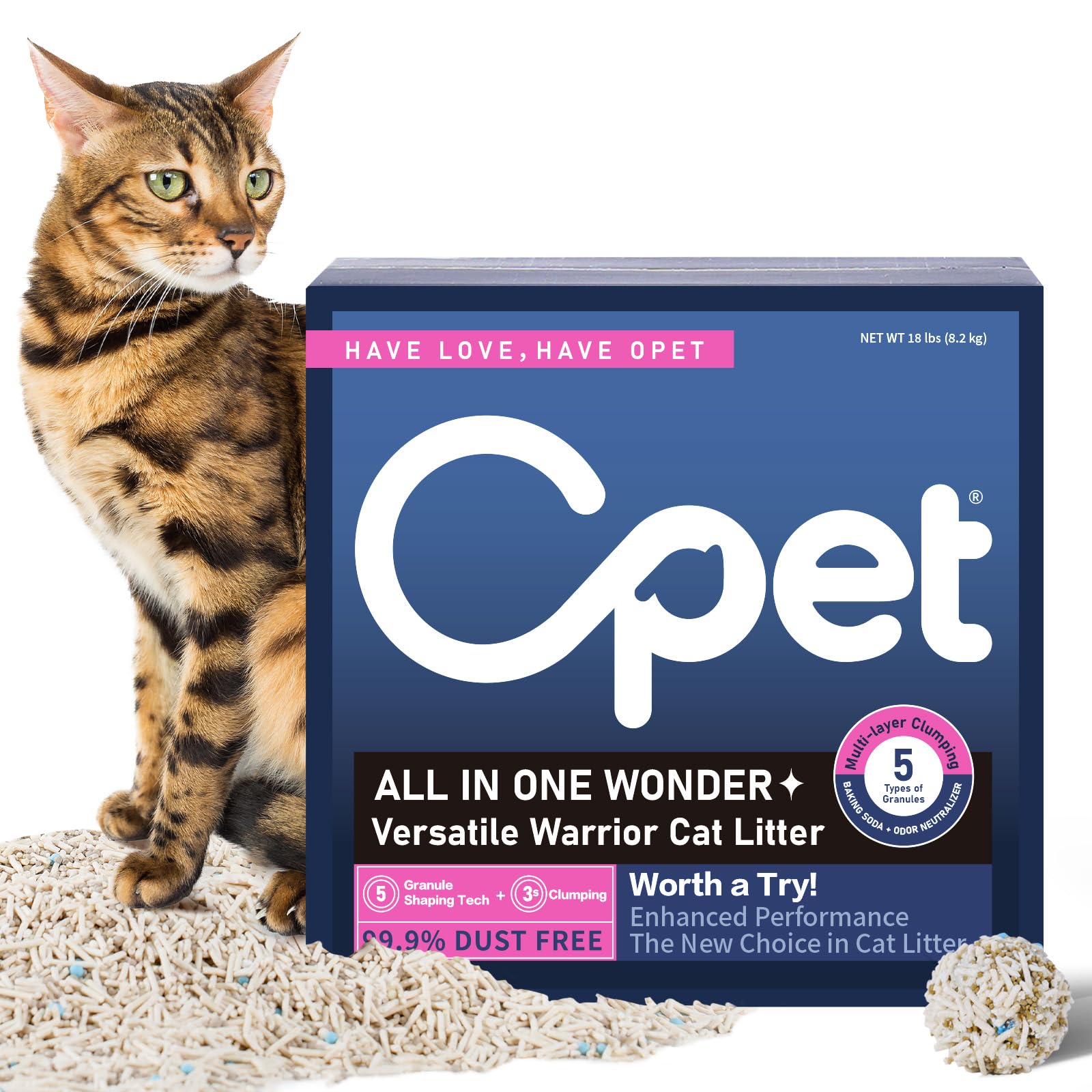OPET Mixed Tofu Bentonite Litter – fast clumping for quick scooping.