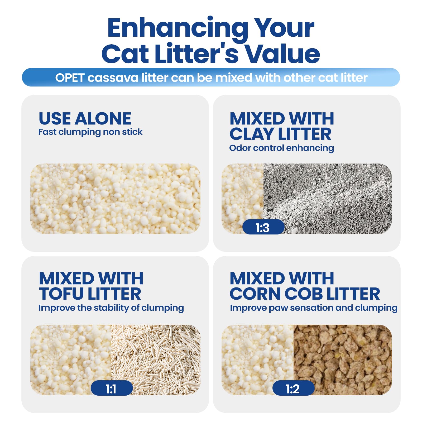 OPET Tapioca works with smart litter boxes for smooth cycles.
