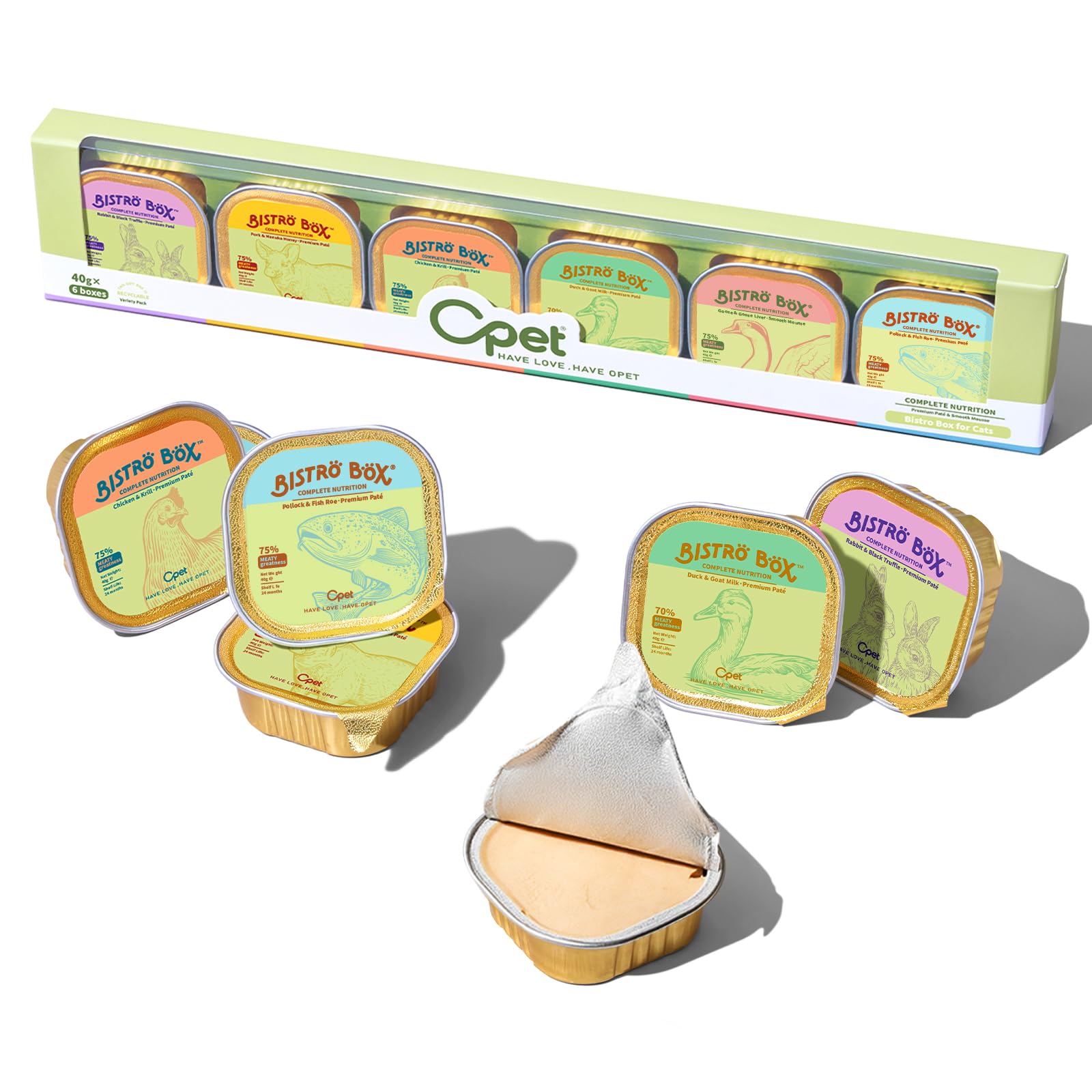 OPET Wet Cat Food Pate with chicken breast image showing smooth texture for sensitive eaters and balanced nutrition
