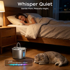 Opeth cat water fountain stainless steel body offers durable, hygienic use.