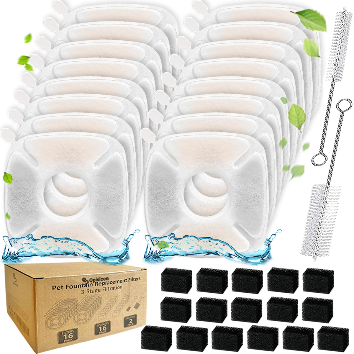 OPISICEN cat fountain filters 6-pack top view for quick replacement and clean water.