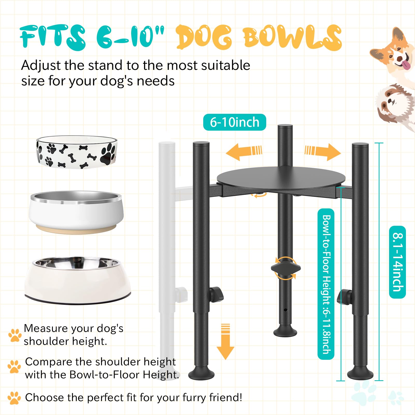 Oppro elevated dog bowl stand at 10-inch height supports medium to large breeds.
