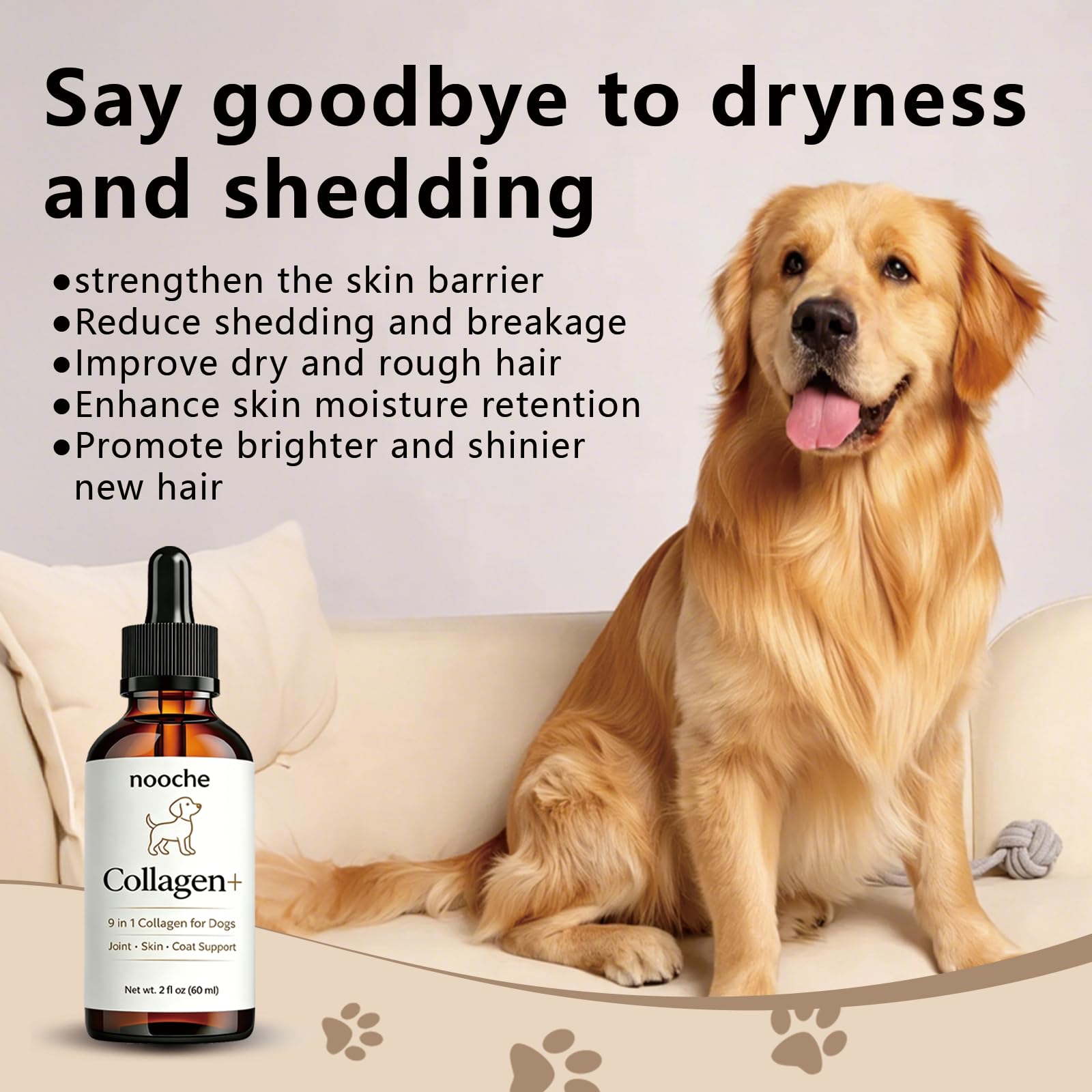 Optikind Nooche Collagen Drops coat focus supports a healthy-looking shine for dogs.