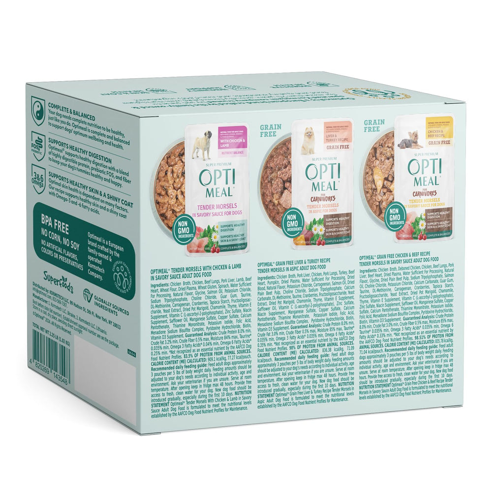 Optimeal variety pack pouches show grain-free, high-protein wet food