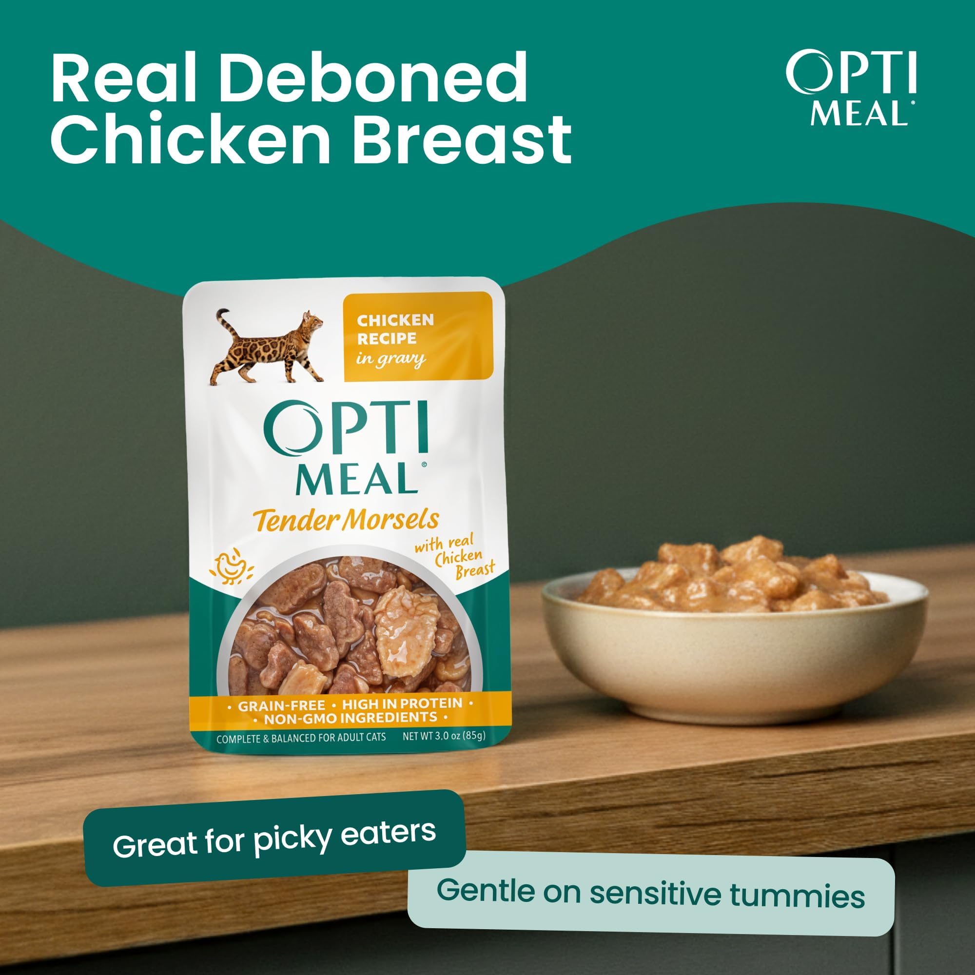Optimeal digestive-friendly formula offers prebiotic FOS and fiber for tummies