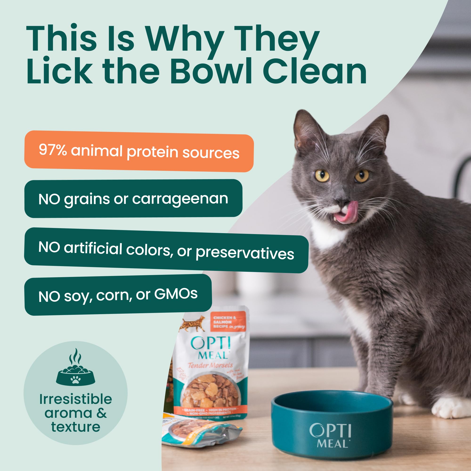 Optimeal no additives and excipients signals clean ingredient list for cats.
