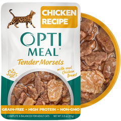 Optimeal variety pack with chicken and beef tender morsels in savory gravy for protein-rich meals
